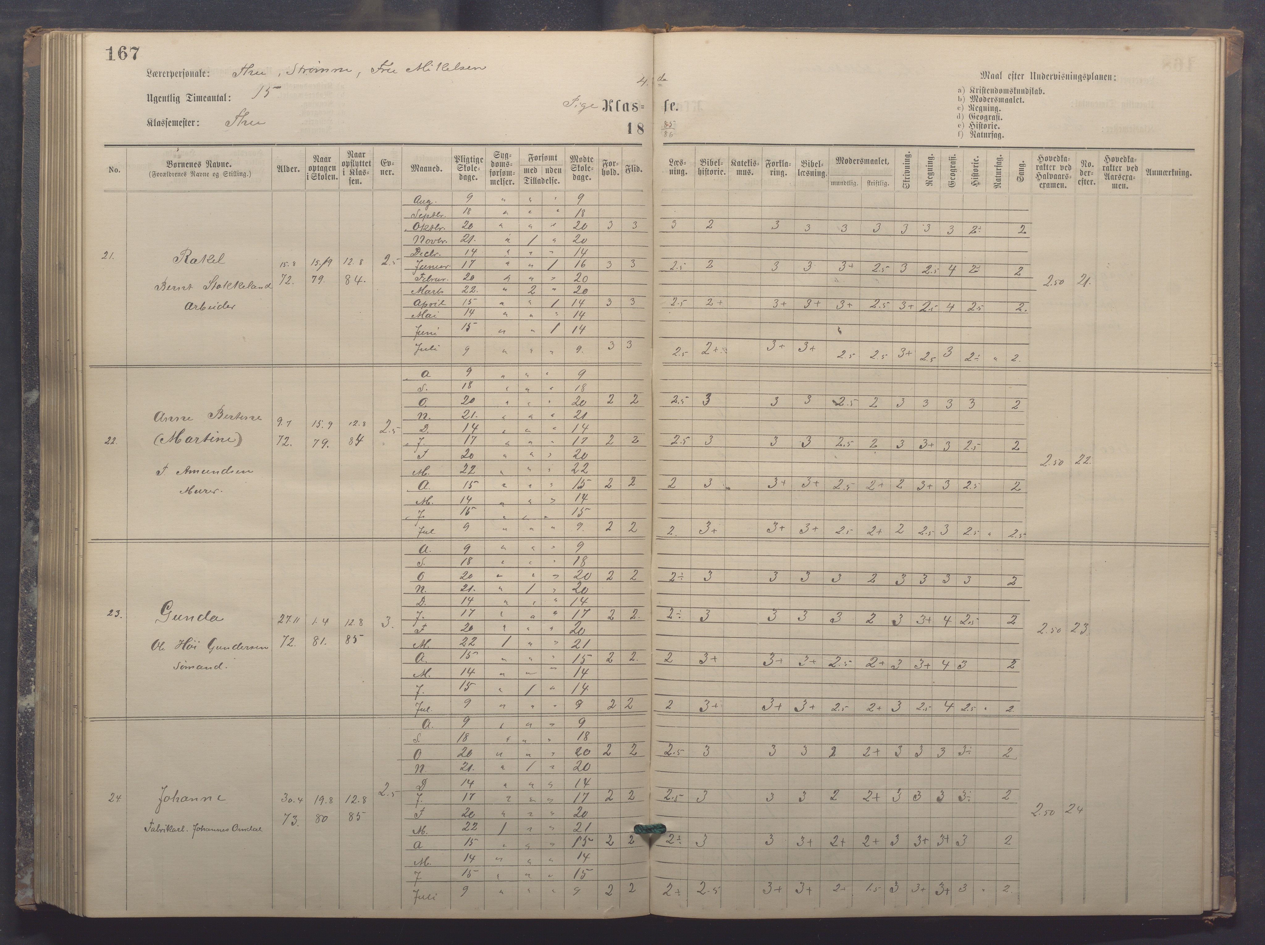 Egersund kommune (Ladested) - Egersund almueskole/folkeskole, IKAR/K-100521/H/L0017: Skoleprotokoll - Almueskolen, 5./6. klasse, 1877-1887, p. 167