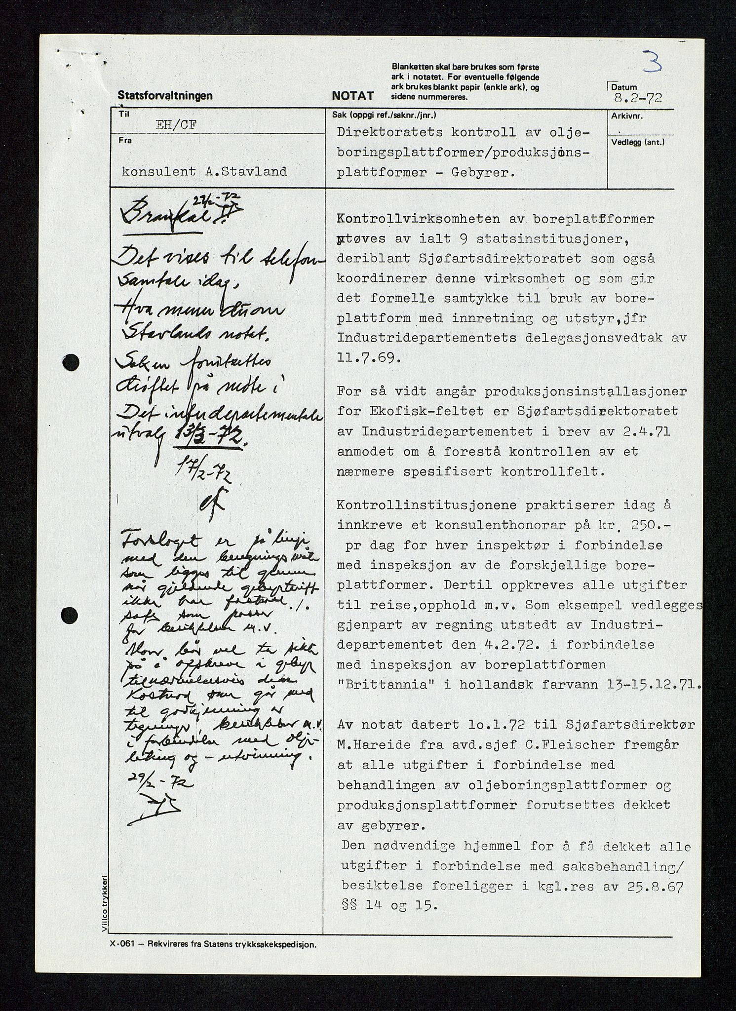 Industridepartementet, Oljekontoret, AV/SAST-A-101348/Db/L0002: Oljevernrådet, Styret i OD, leieforhold, div., 1966-1973, p. 639