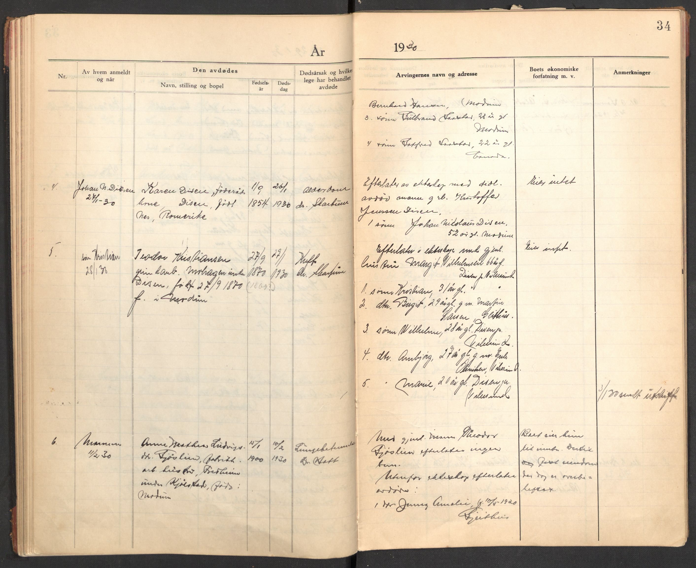 Modum lensmannskontor, AV/SAKO-A-524/H/Ha/Hab/L0006: Dødsfallsprotokoll - Nordre Modum, 1928-1932, p. 34