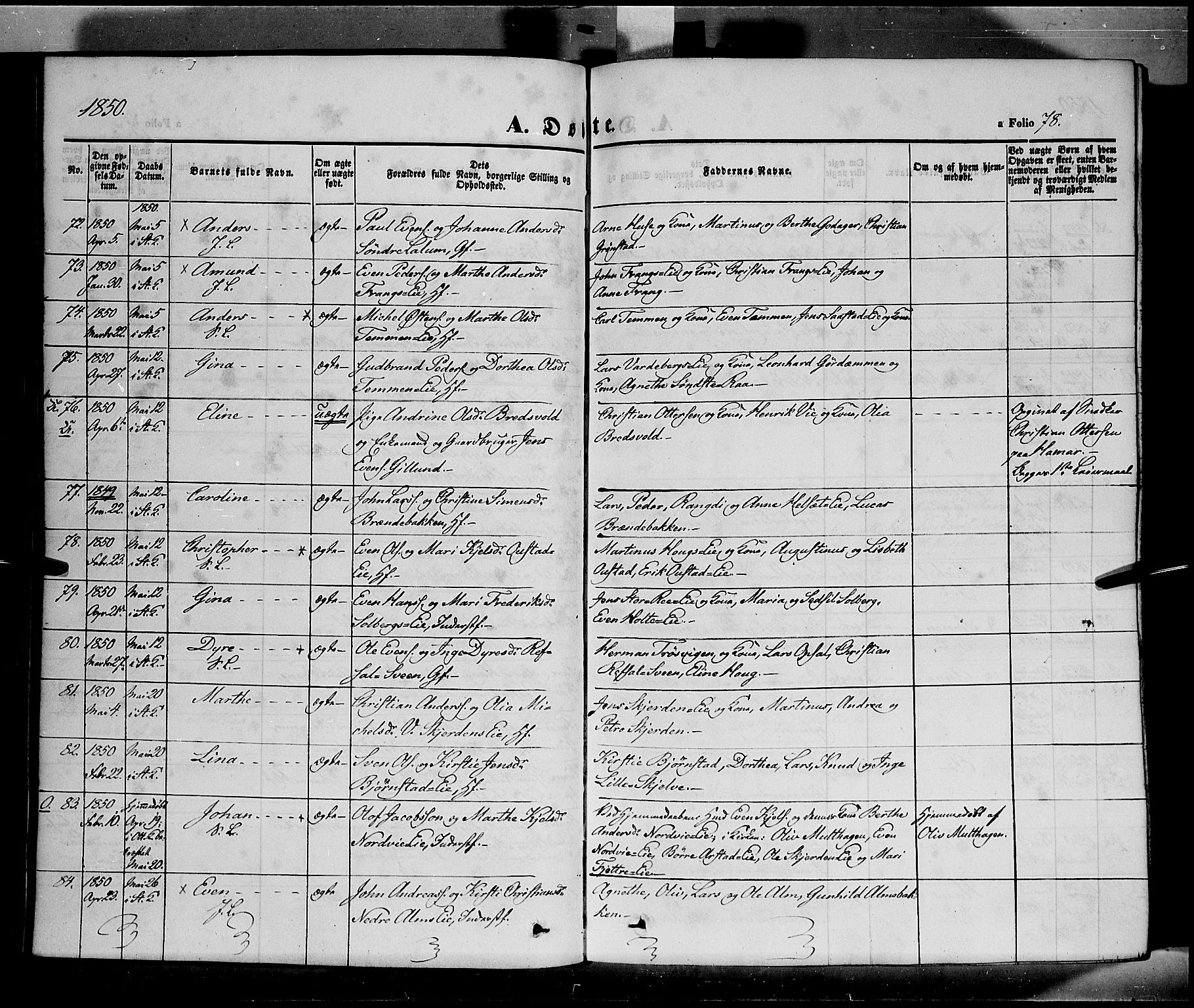 Stange prestekontor, AV/SAH-PREST-002/K/L0011: Parish register (official) no. 11, 1846-1852, p. 78