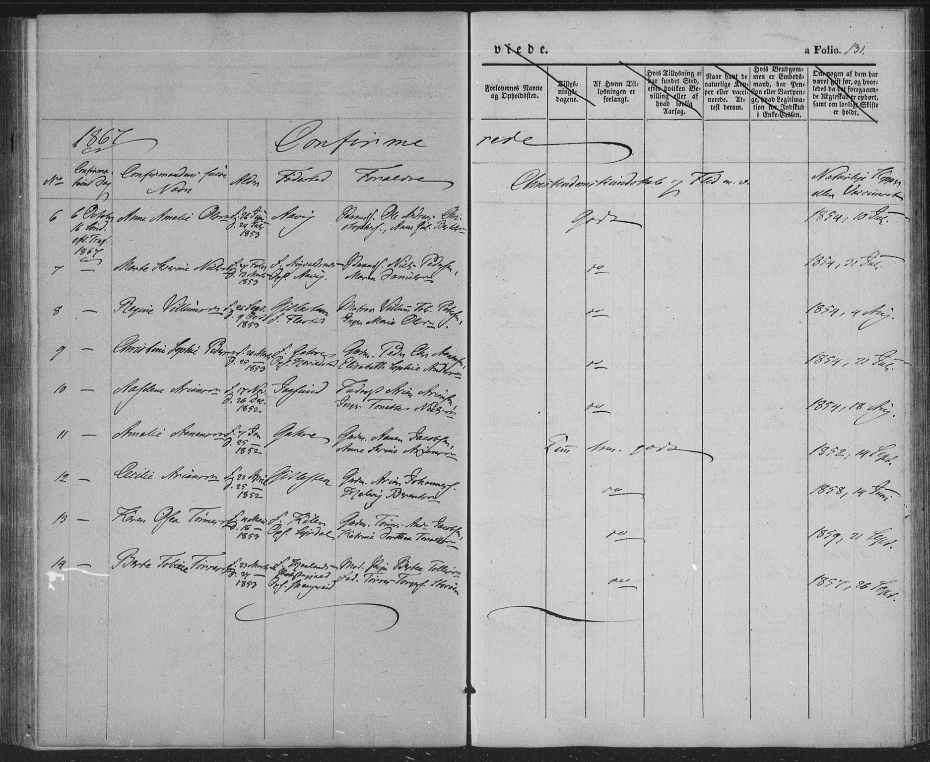 Sør-Audnedal sokneprestkontor, SAK/1111-0039/F/Fa/Faa/L0002: Parish register (official) no. A 2, 1848-1867, p. 131