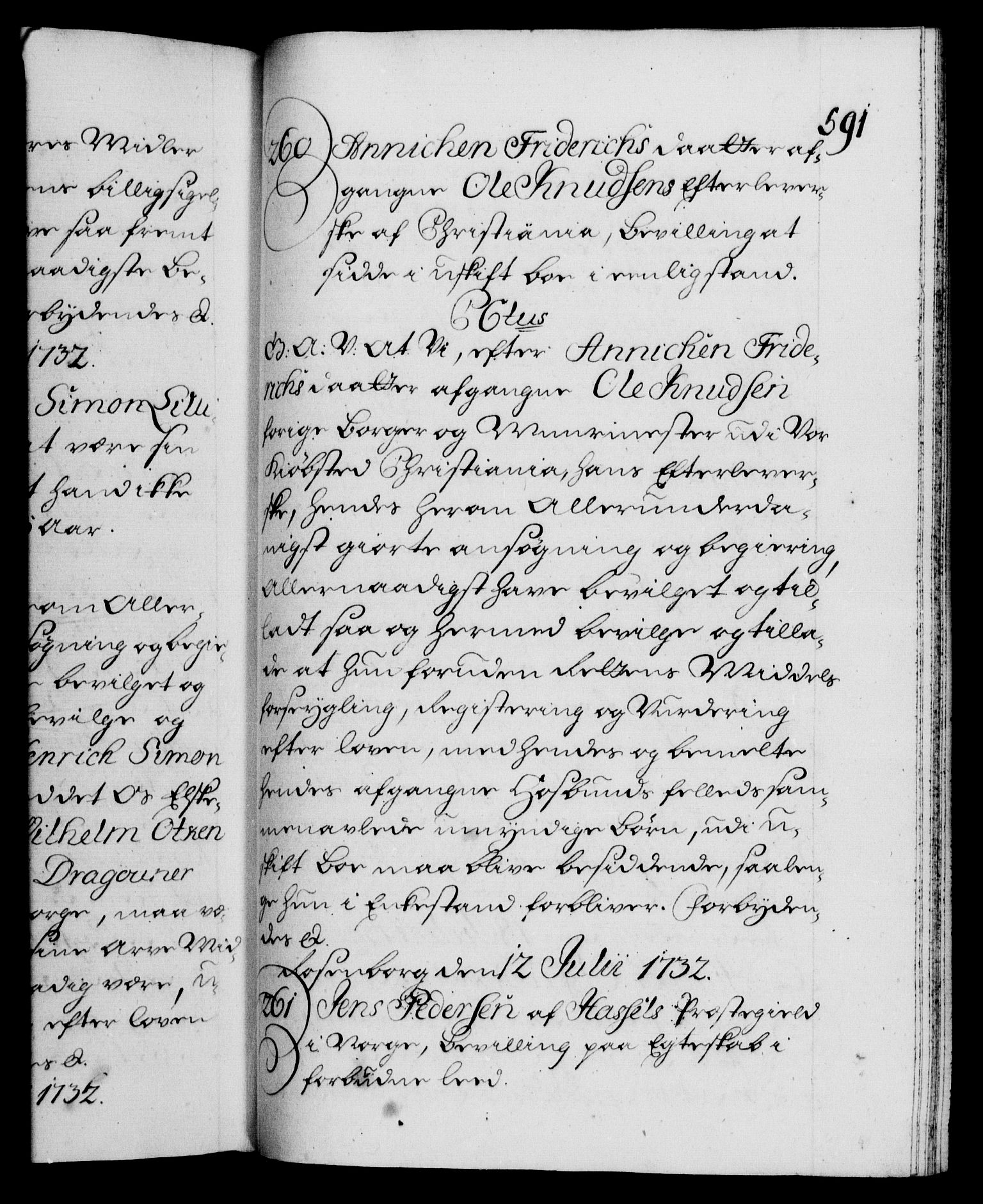 Danske Kanselli 1572-1799, AV/RA-EA-3023/F/Fc/Fca/Fcaa/L0027: Norske registre, 1730-1732, p. 591a