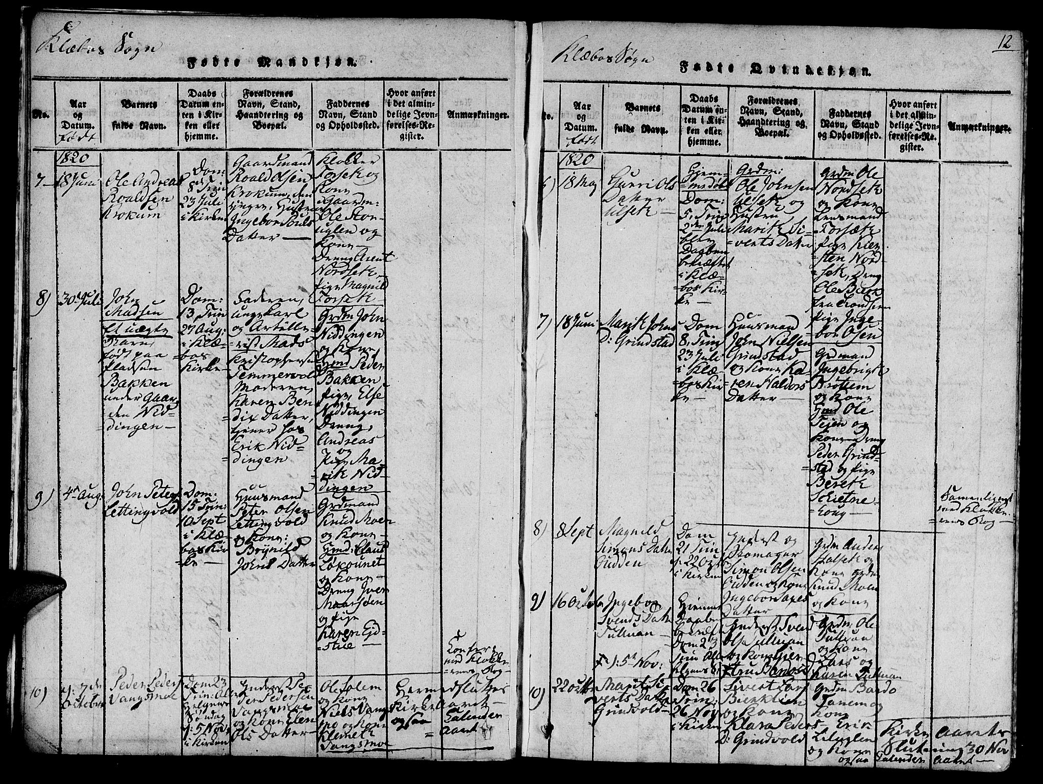 Ministerialprotokoller, klokkerbøker og fødselsregistre - Sør-Trøndelag, AV/SAT-A-1456/618/L0439: Parish register (official) no. 618A04 /1, 1816-1843, p. 12