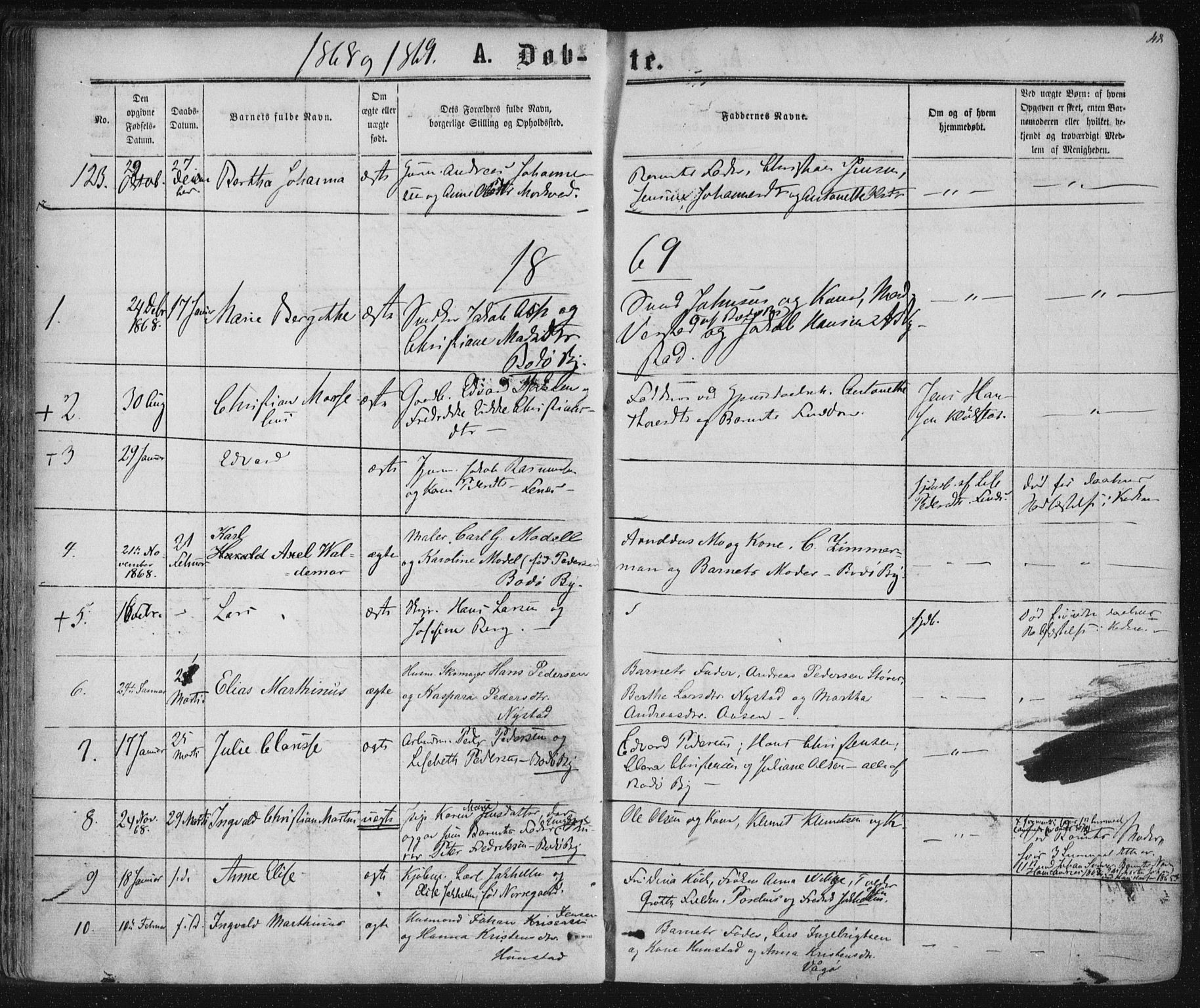 Ministerialprotokoller, klokkerbøker og fødselsregistre - Nordland, SAT/A-1459/801/L0008: Parish register (official) no. 801A08, 1864-1875, p. 48