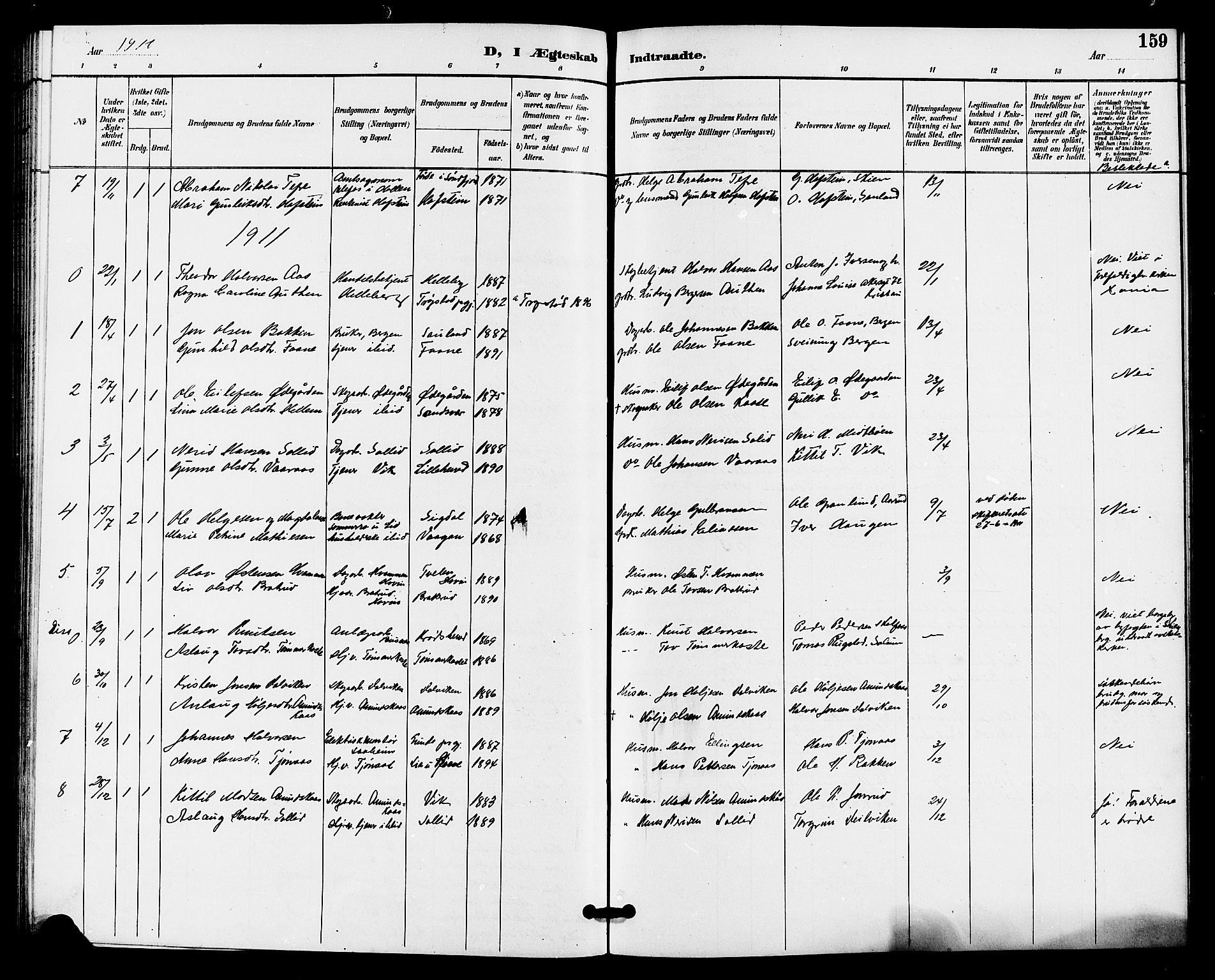 Gransherad kirkebøker, SAKO/A-267/G/Ga/L0003: Parish register (copy) no. I 3, 1887-1915, p. 159