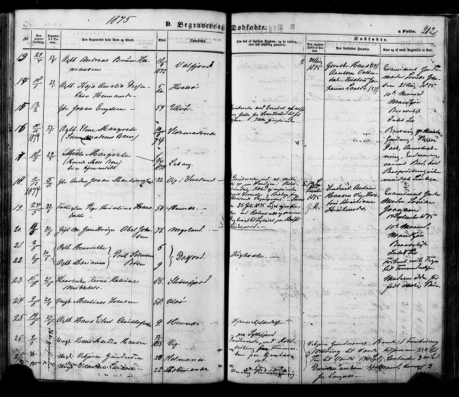 Ministerialprotokoller, klokkerbøker og fødselsregistre - Nordland, AV/SAT-A-1459/888/L1242: Parish register (official) no. 888A08, 1870-1875, p. 212