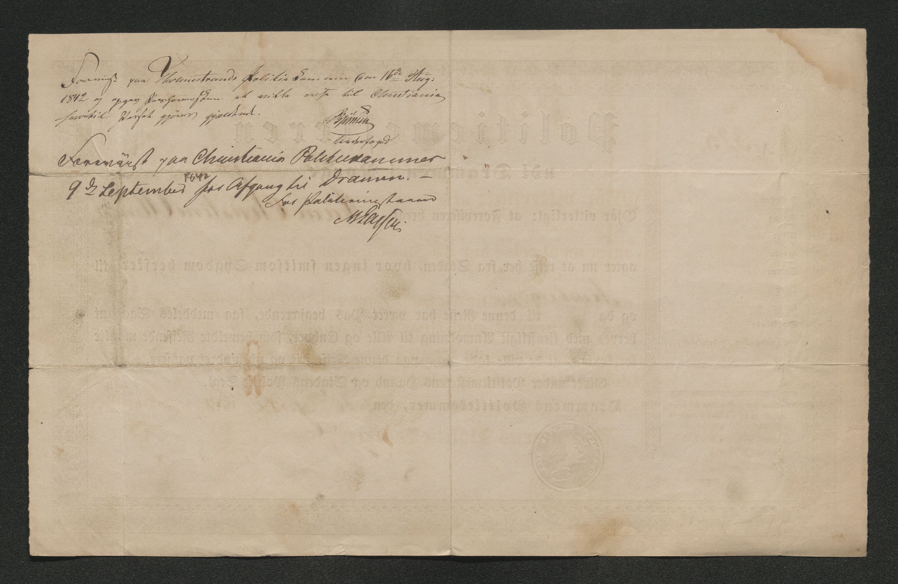 Drammen politikammer, SAKO/A-623/I/Ia/Iab/L0006: Innleverte pass, 1841-1842, p. 595