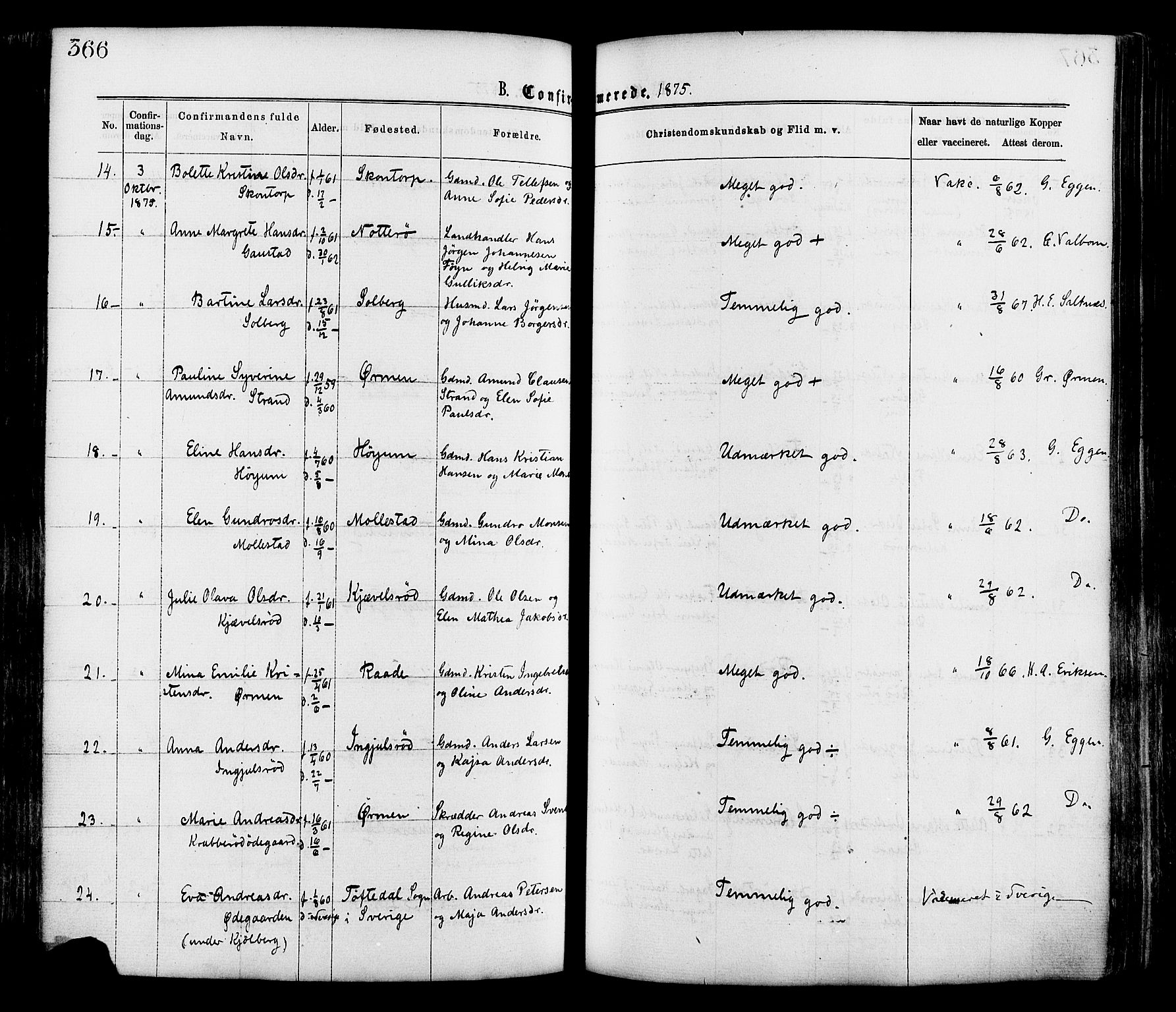 Onsøy prestekontor Kirkebøker, AV/SAO-A-10914/F/Fa/L0004: Parish register (official) no. I 4, 1861-1877, p. 366