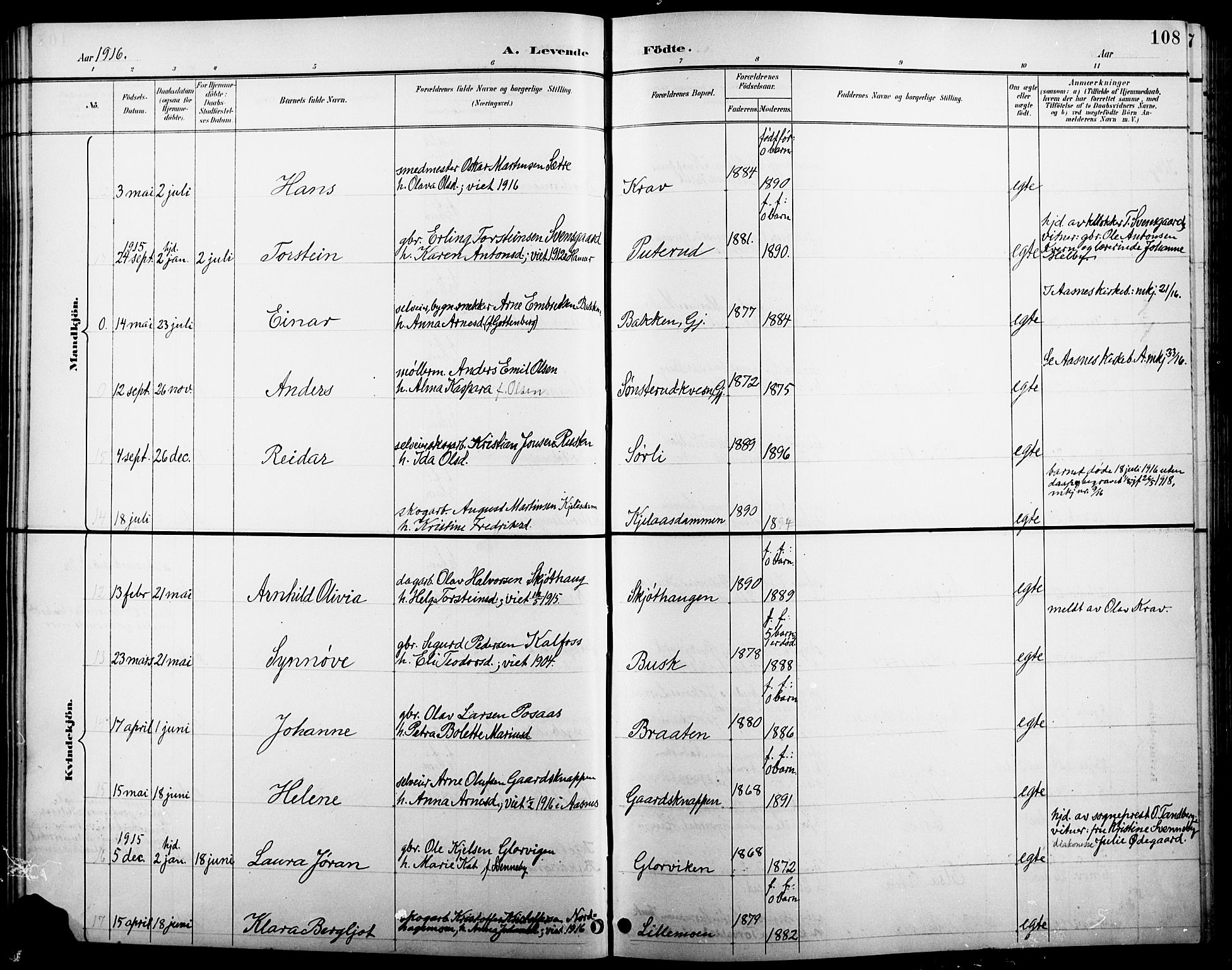 Åsnes prestekontor, AV/SAH-PREST-042/H/Ha/Hab/L0005: Parish register (copy) no. 5, 1895-1920, p. 108