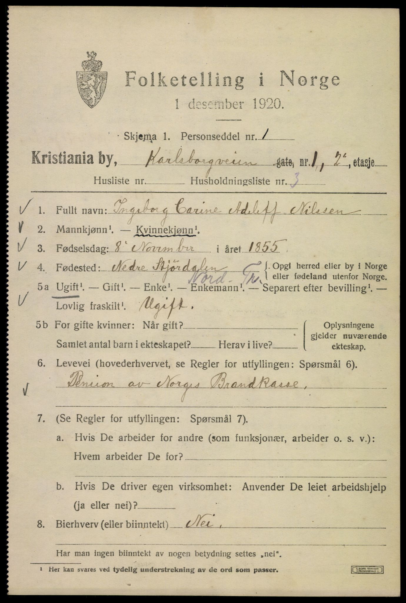 SAO, 1920 census for Kristiania, 1920, p. 330005