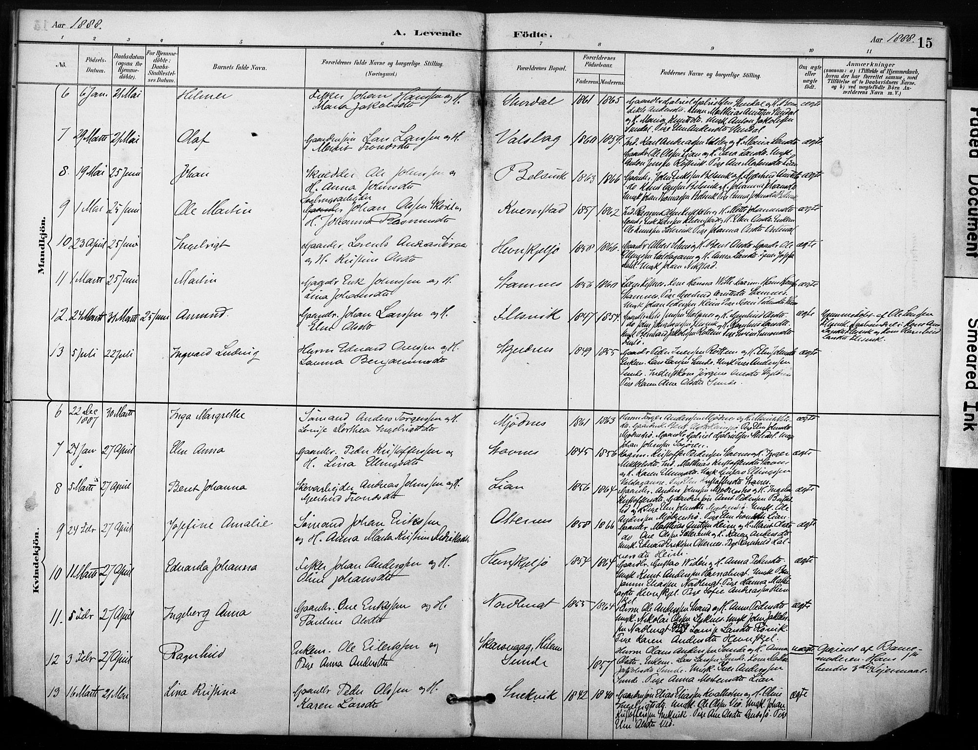 Ministerialprotokoller, klokkerbøker og fødselsregistre - Sør-Trøndelag, AV/SAT-A-1456/633/L0518: Parish register (official) no. 633A01, 1884-1906, p. 15