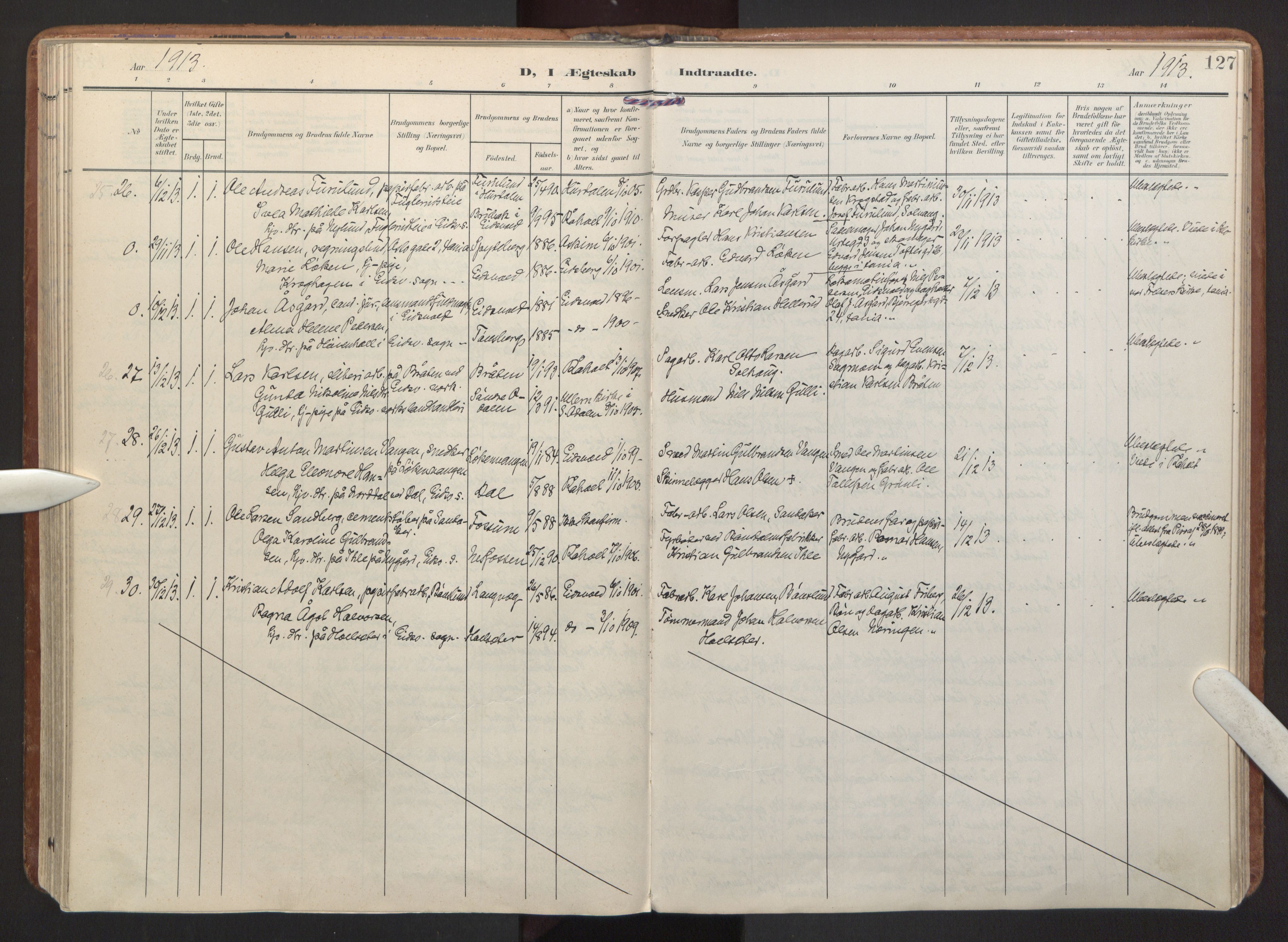 Eidsvoll prestekontor Kirkebøker, AV/SAO-A-10888/F/Fa: Parish register (official) no. I 7, 1905-1920, p. 127