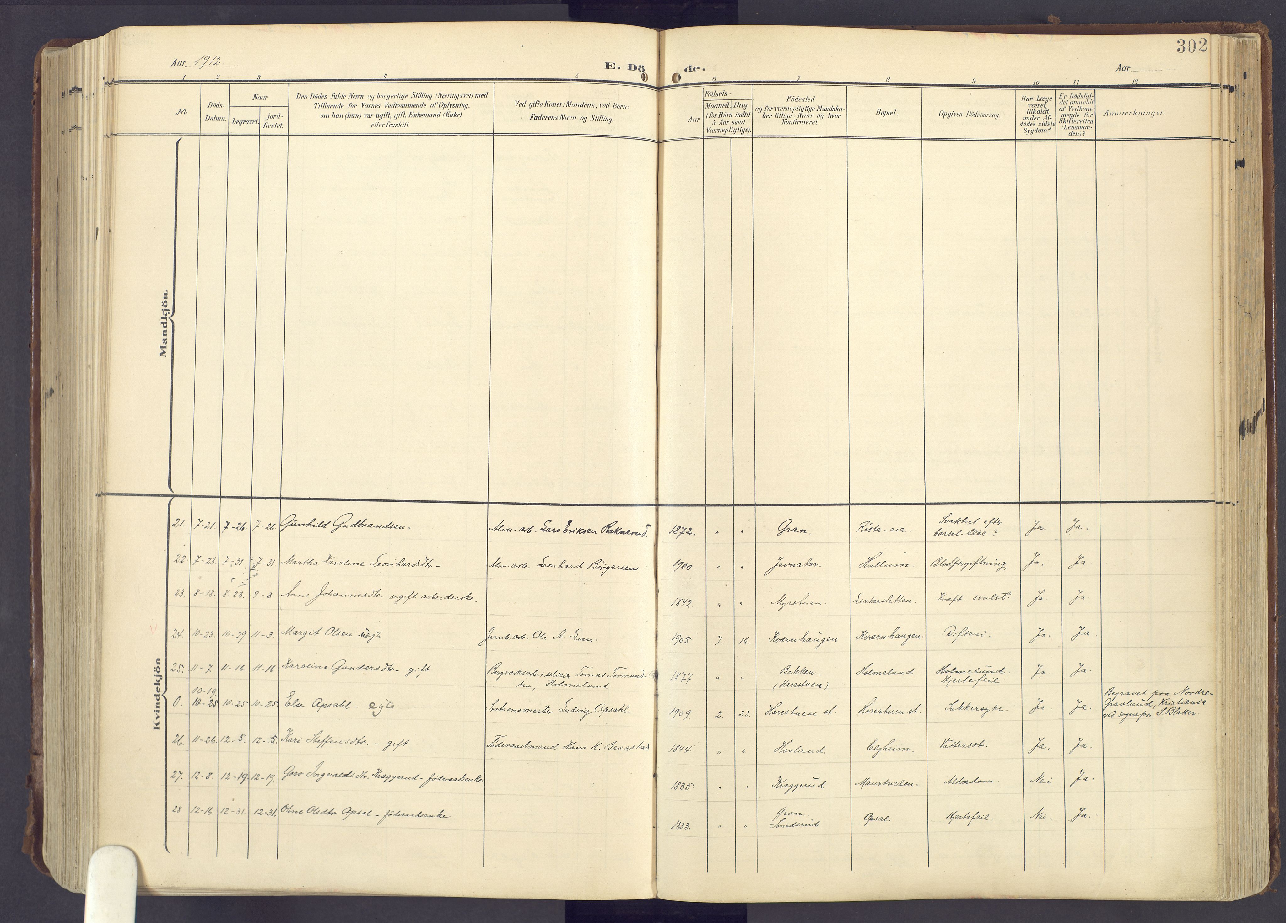 Lunner prestekontor, AV/SAH-PREST-118/H/Ha/Haa/L0001: Parish register (official) no. 1, 1907-1922, p. 302