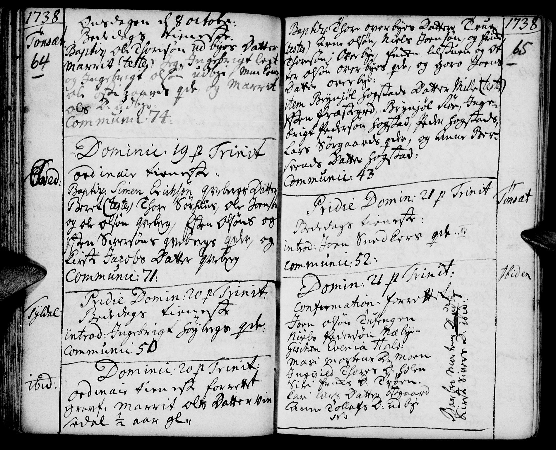 Tynset prestekontor, SAH/PREST-058/H/Ha/Haa/L0002: Parish register (official) no. 2, 1737-1767, p. 64-65