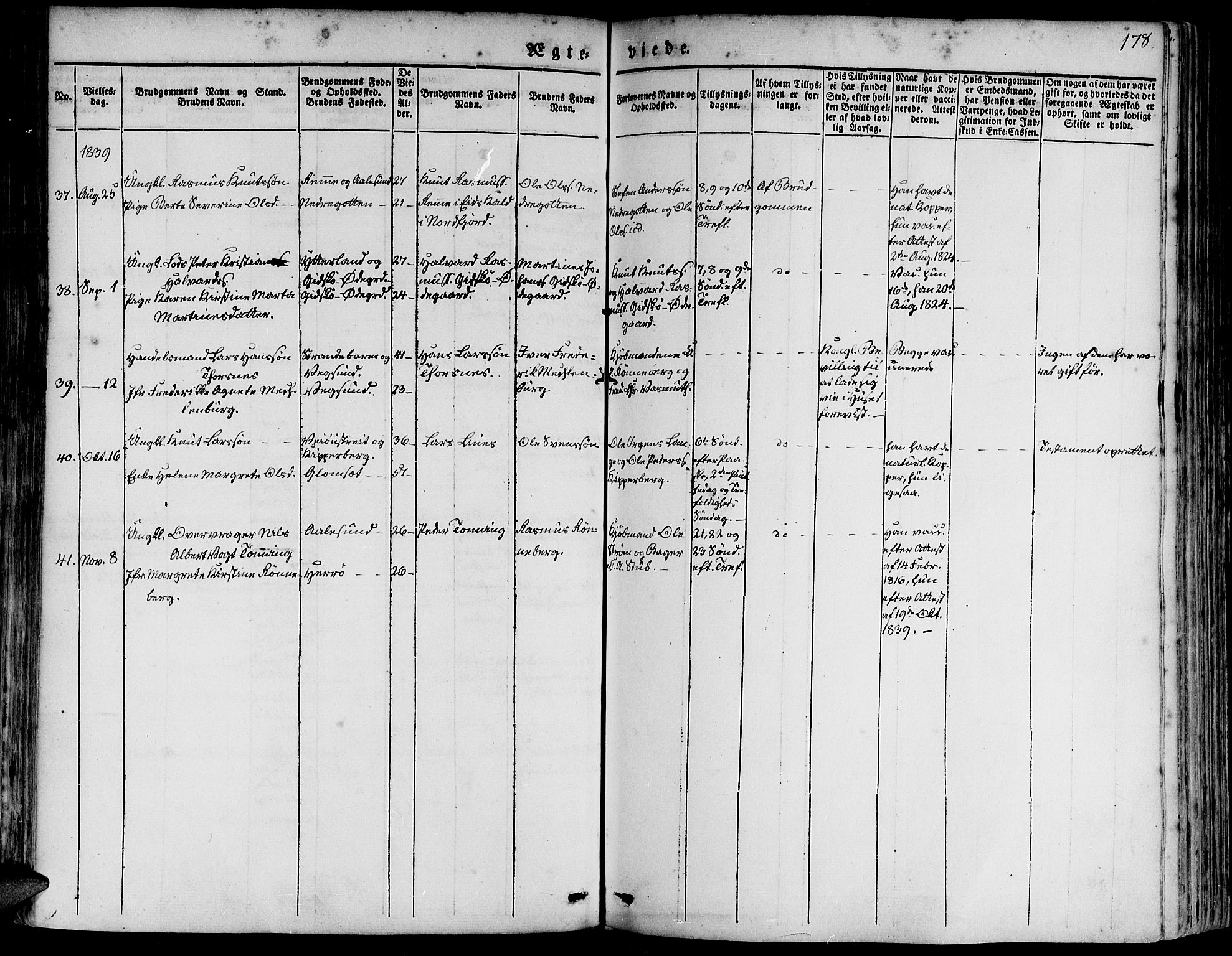 Ministerialprotokoller, klokkerbøker og fødselsregistre - Møre og Romsdal, AV/SAT-A-1454/528/L0395: Parish register (official) no. 528A06, 1828-1839, p. 178