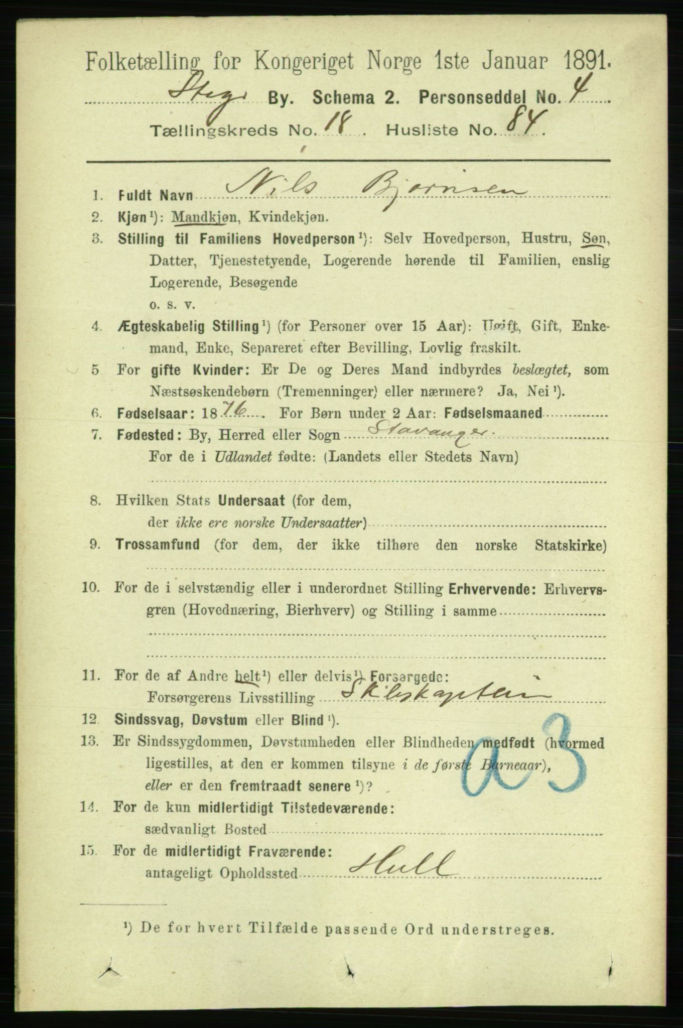 RA, 1891 census for 1103 Stavanger, 1891, p. 22417