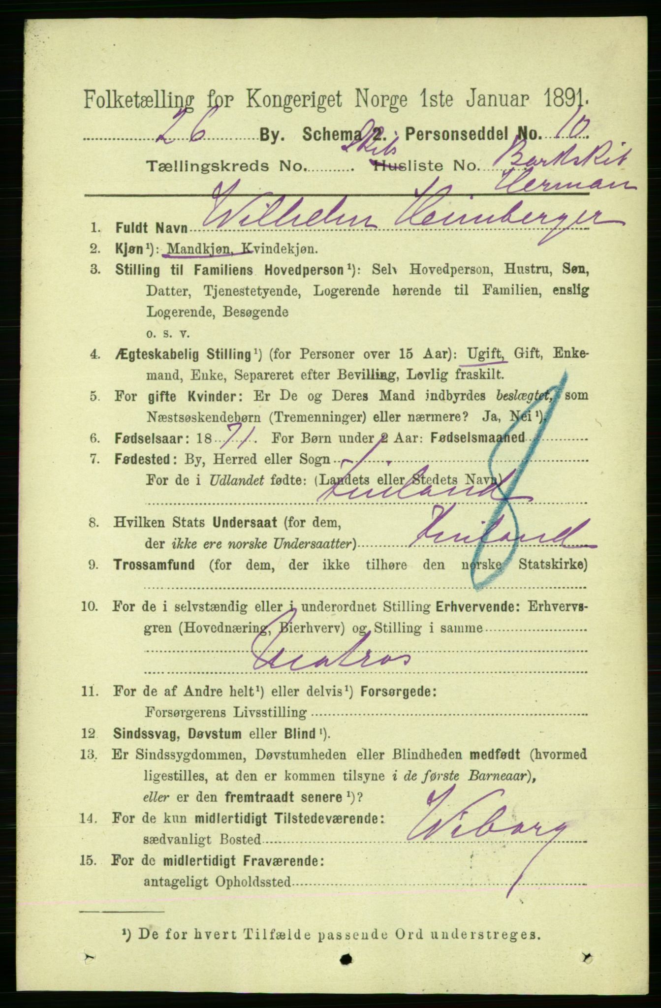 RA, 1891 census for 0802 Langesund, 1891, p. 1805