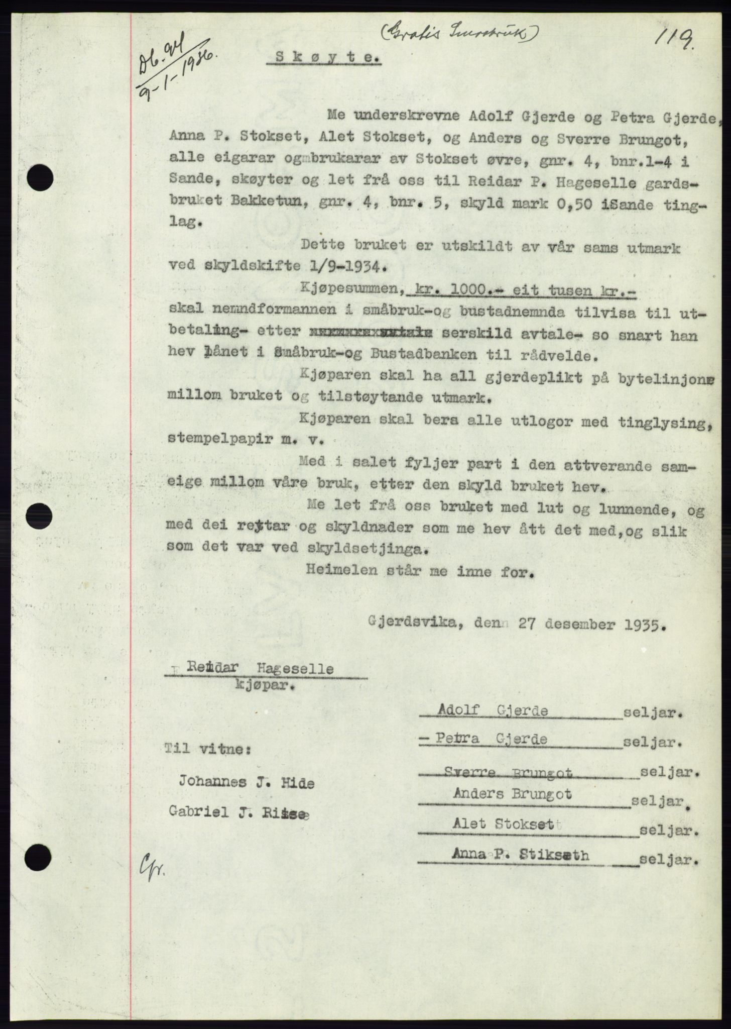 Søre Sunnmøre sorenskriveri, AV/SAT-A-4122/1/2/2C/L0060: Mortgage book no. 54, 1935-1936, Deed date: 09.01.1936