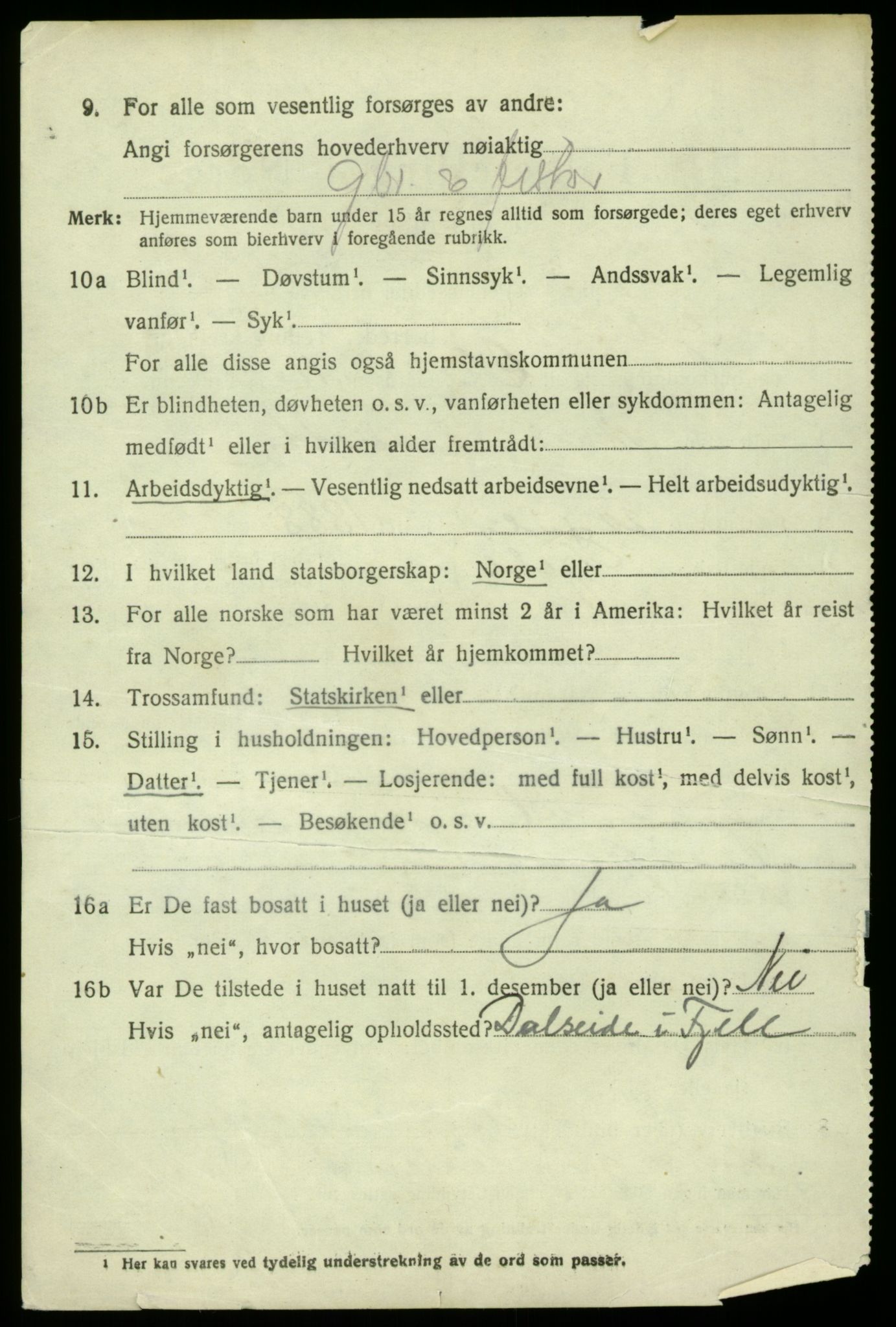 SAB, 1920 census for Fjell, 1920, p. 2957