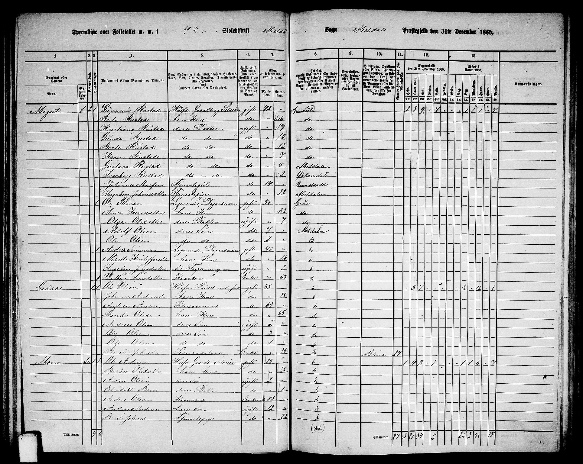 RA, 1865 census for Meldal, 1865, p. 91