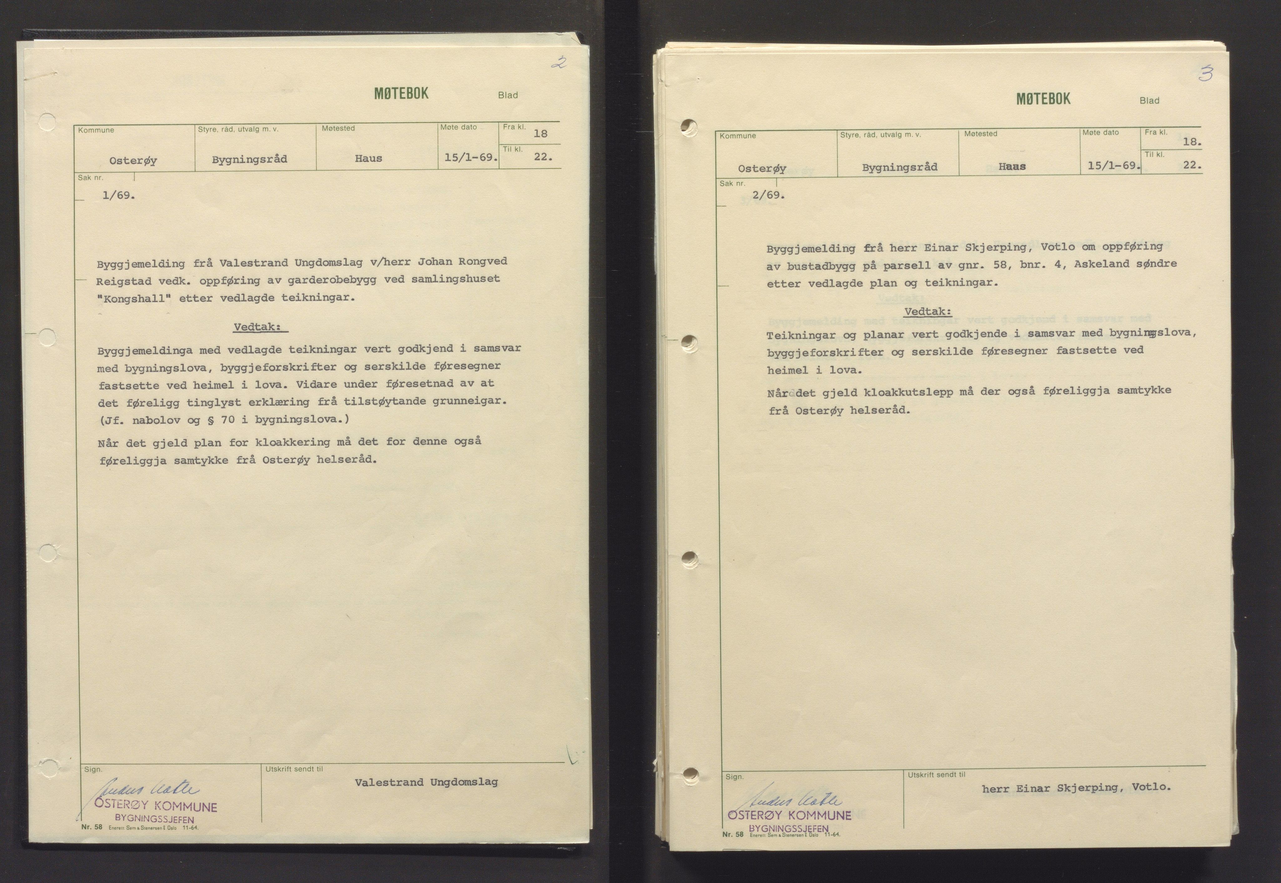 Osterøy kommune. Bygningsrådet, IKAH/1253b-511/A/Aa/L0004: Møtebok Osterøy bygningsråd, 1969