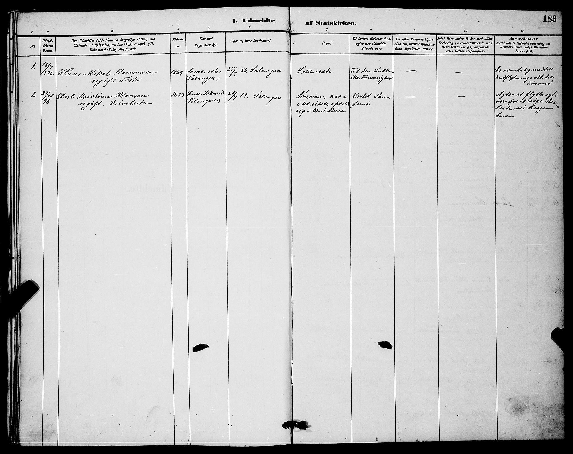Ibestad sokneprestembete, SATØ/S-0077/H/Ha/Hab/L0015klokker: Parish register (copy) no. 15, 1888-1899, p. 183