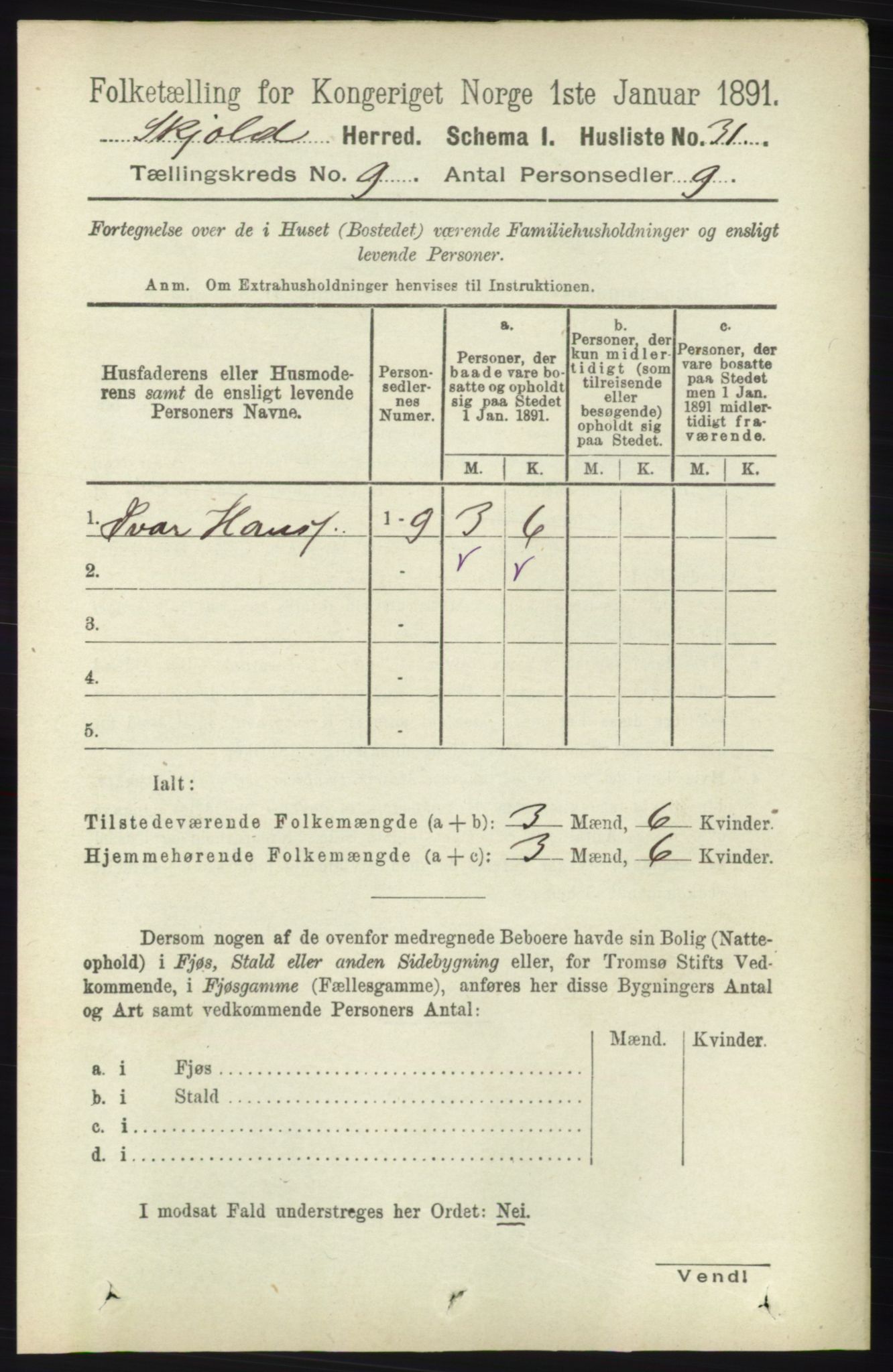 RA, 1891 census for 1154 Skjold, 1891, p. 1777