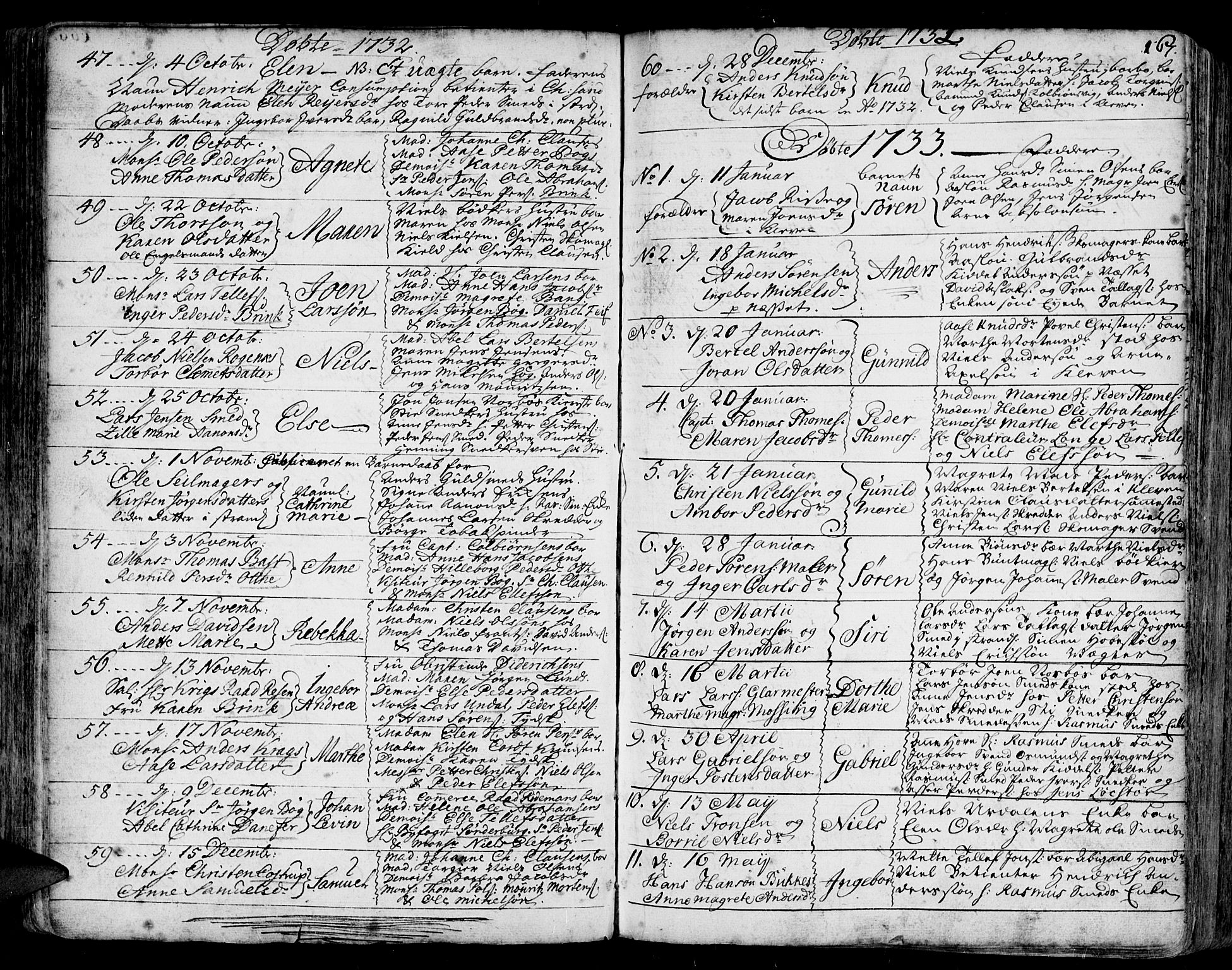 Arendal sokneprestkontor, Trefoldighet, SAK/1111-0040/F/Fa/L0001: Parish register (official) no. A 1, 1703-1815, p. 167