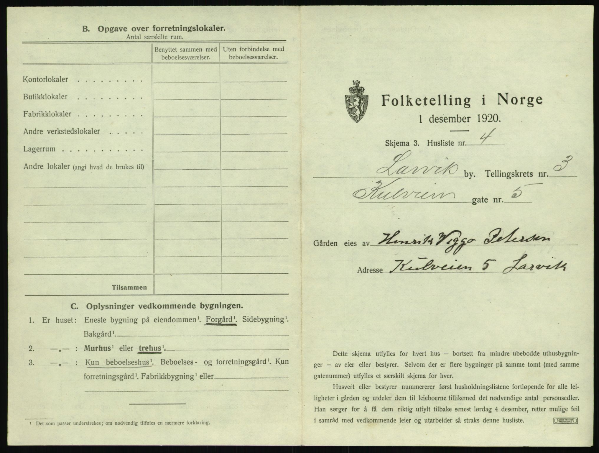 SAKO, 1920 census for Larvik, 1920, p. 584