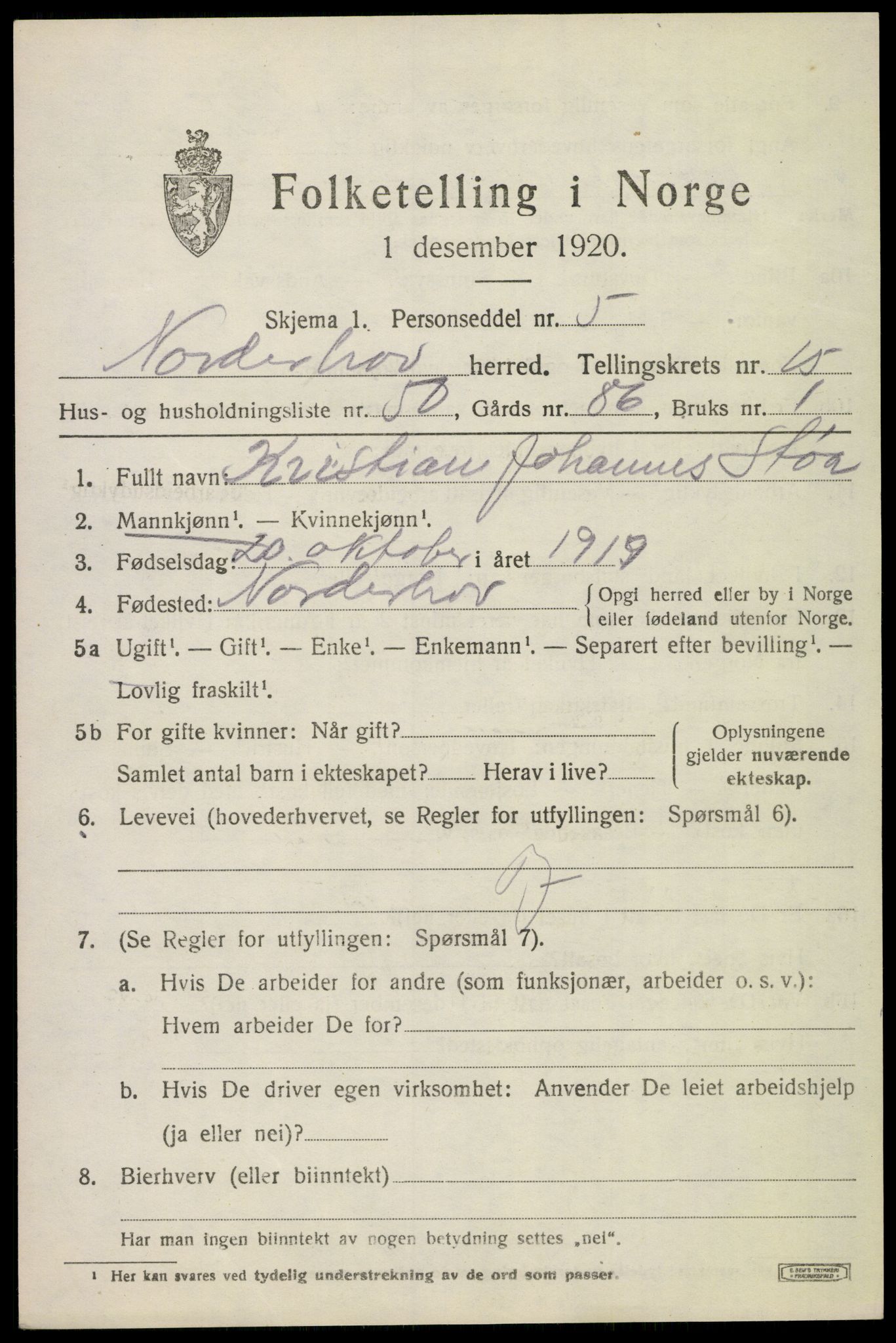 SAKO, 1920 census for Norderhov, 1920, p. 16866