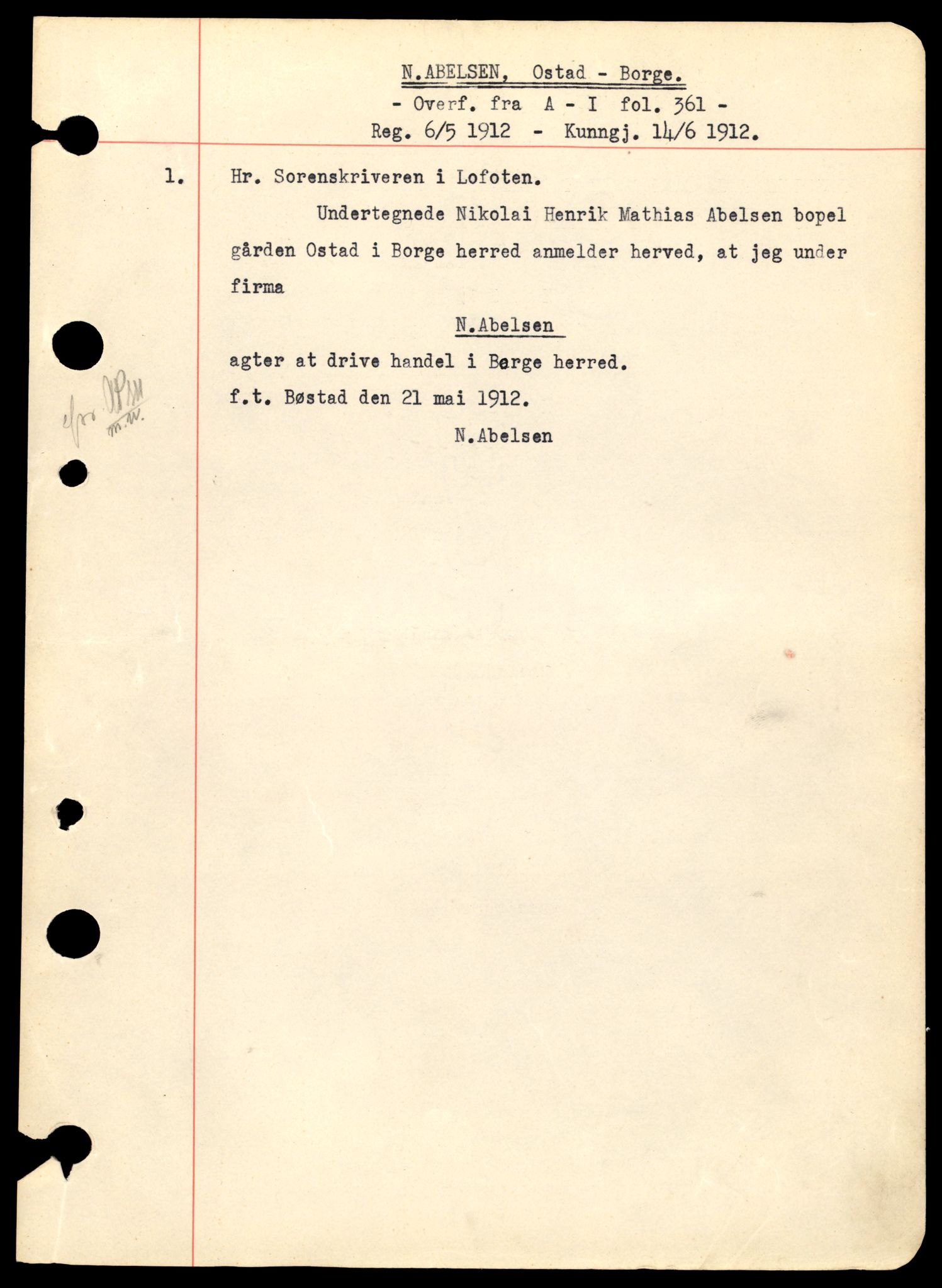 Lofoten sorenskriveri, SAT/A-0017/2/J/Jc/Jcb/L0001: Enkeltmannsforetak og aksjeselskap, 1944-1990, p. 1