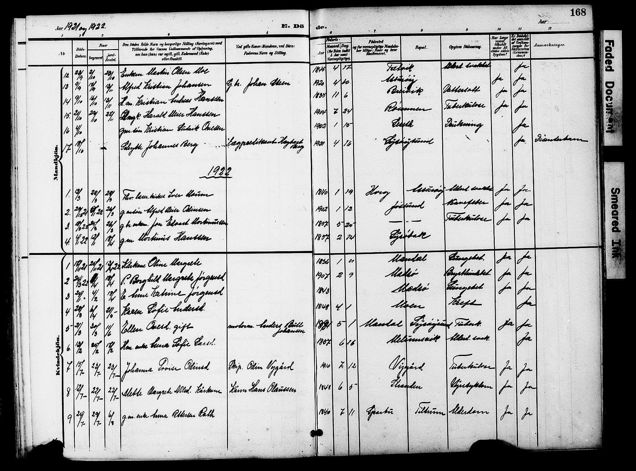 Ministerialprotokoller, klokkerbøker og fødselsregistre - Sør-Trøndelag, SAT/A-1456/654/L0666: Parish register (copy) no. 654C02, 1901-1925, p. 168