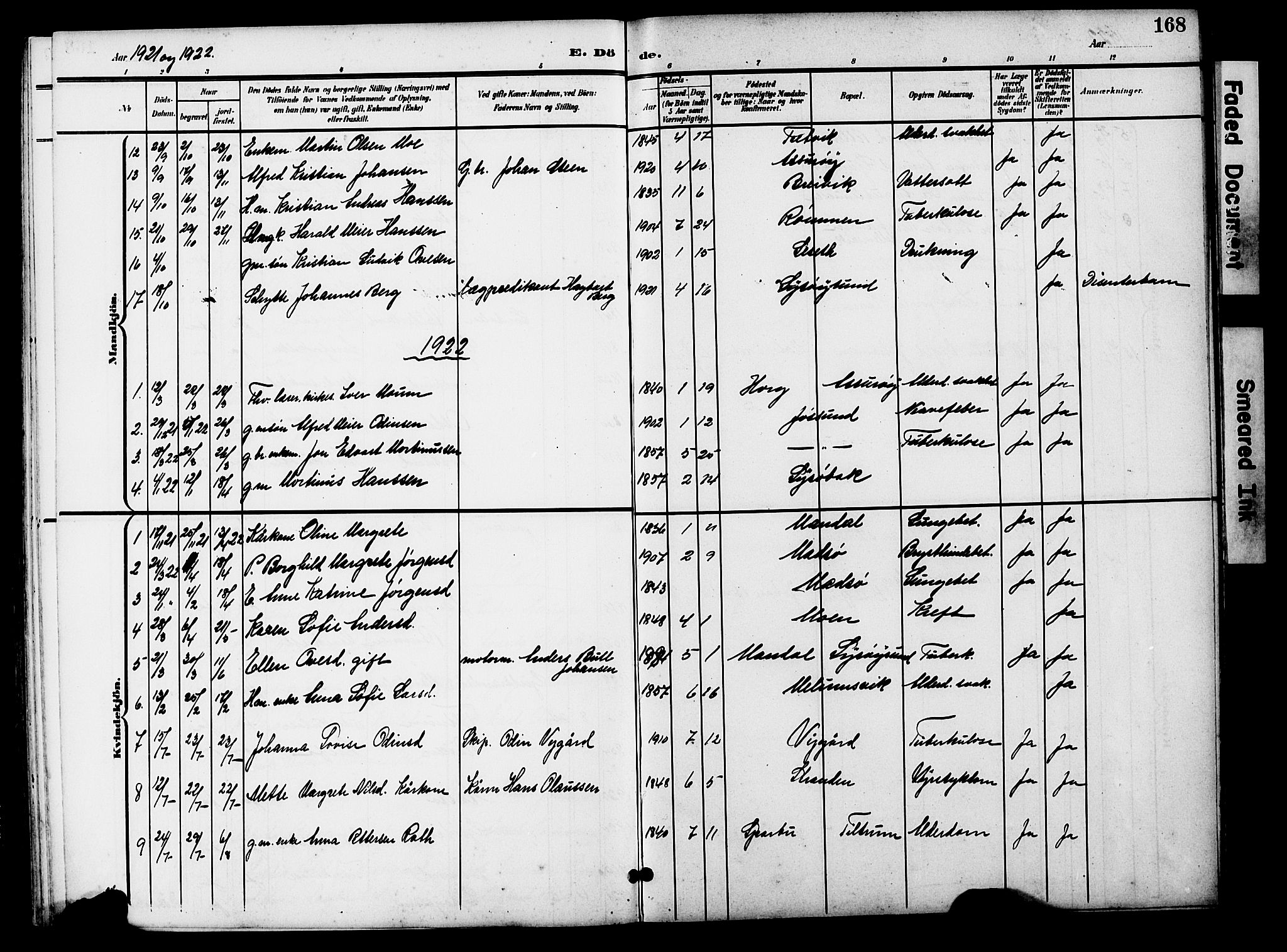 Ministerialprotokoller, klokkerbøker og fødselsregistre - Sør-Trøndelag, AV/SAT-A-1456/654/L0666: Parish register (copy) no. 654C02, 1901-1925, p. 168