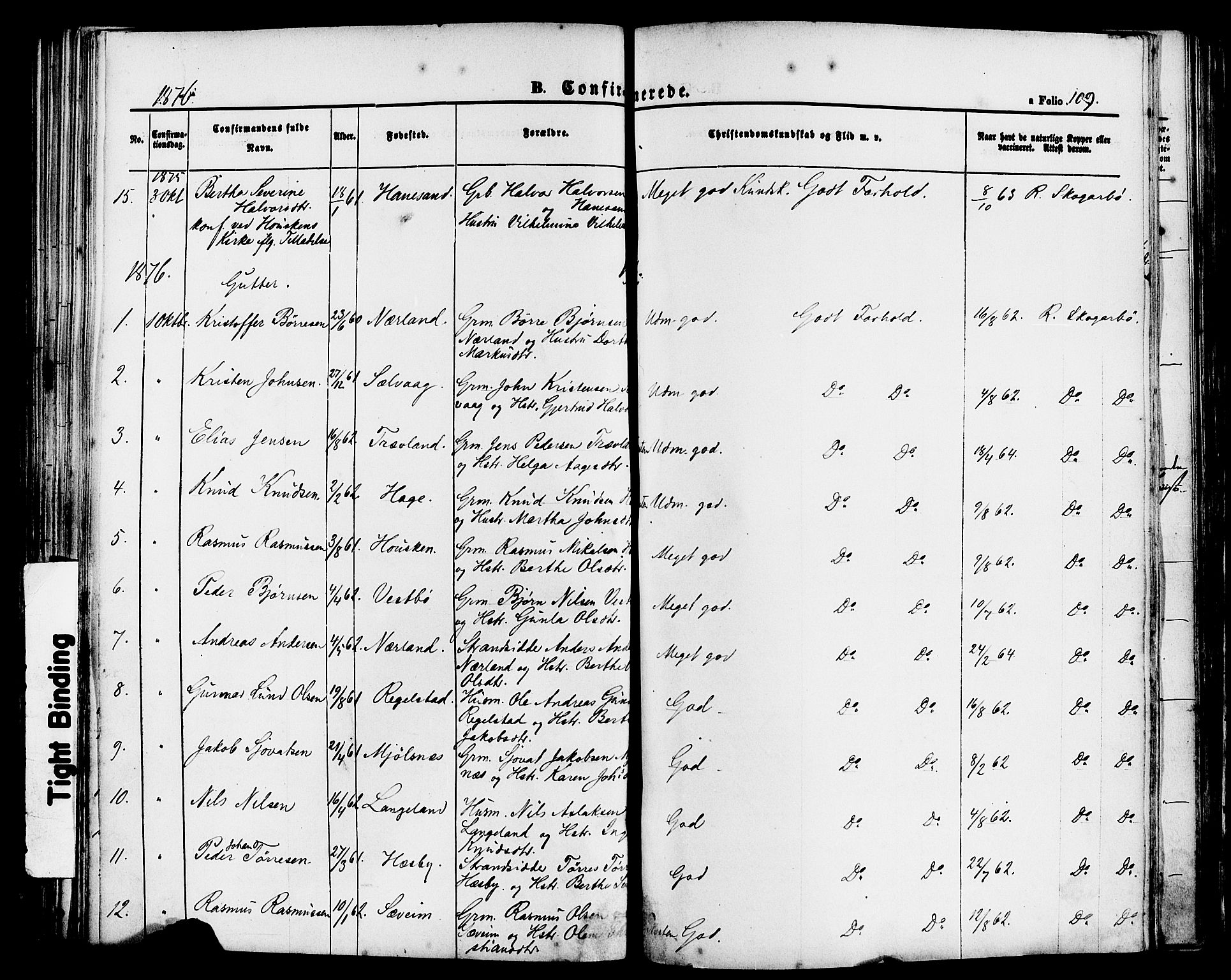 Finnøy sokneprestkontor, AV/SAST-A-101825/H/Ha/Haa/L0008: Parish register (official) no. A 8, 1863-1878, p. 109