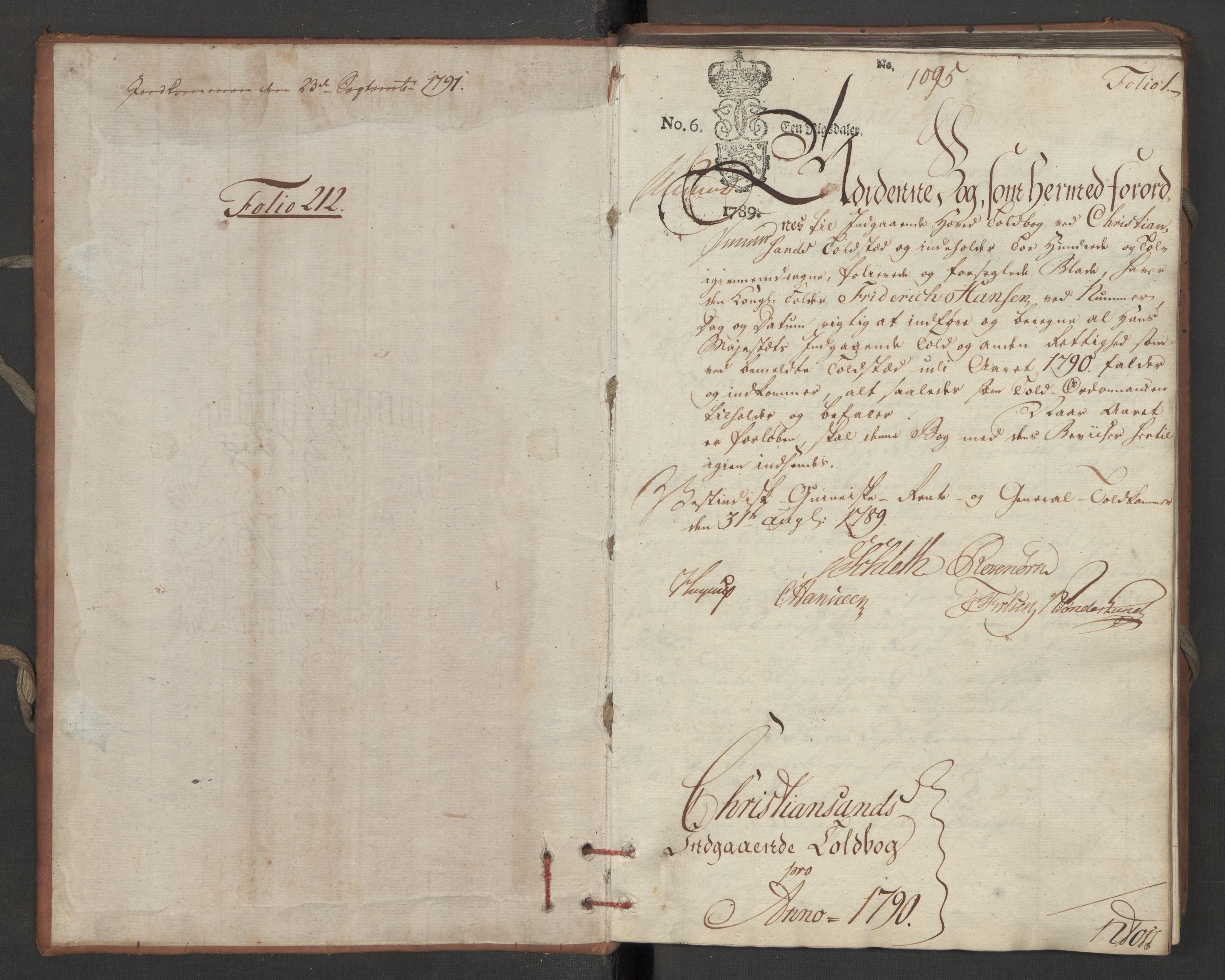 Generaltollkammeret, tollregnskaper, AV/RA-EA-5490/R16/L0111/0001: Tollregnskaper Kristiansand / Inngående hovedtollbok, 1790, p. 1a