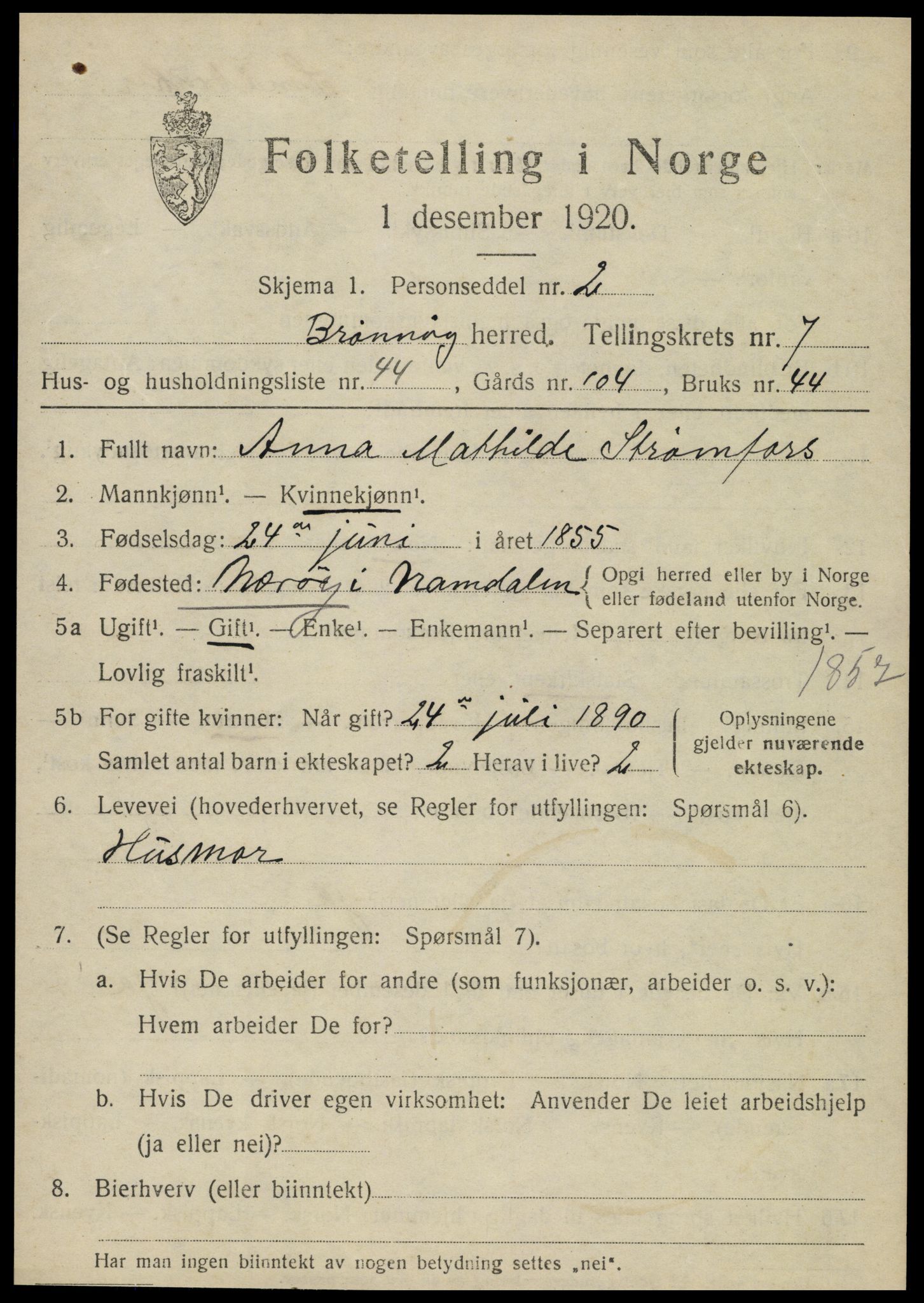 SAT, 1920 census for Brønnøy, 1920, p. 5682