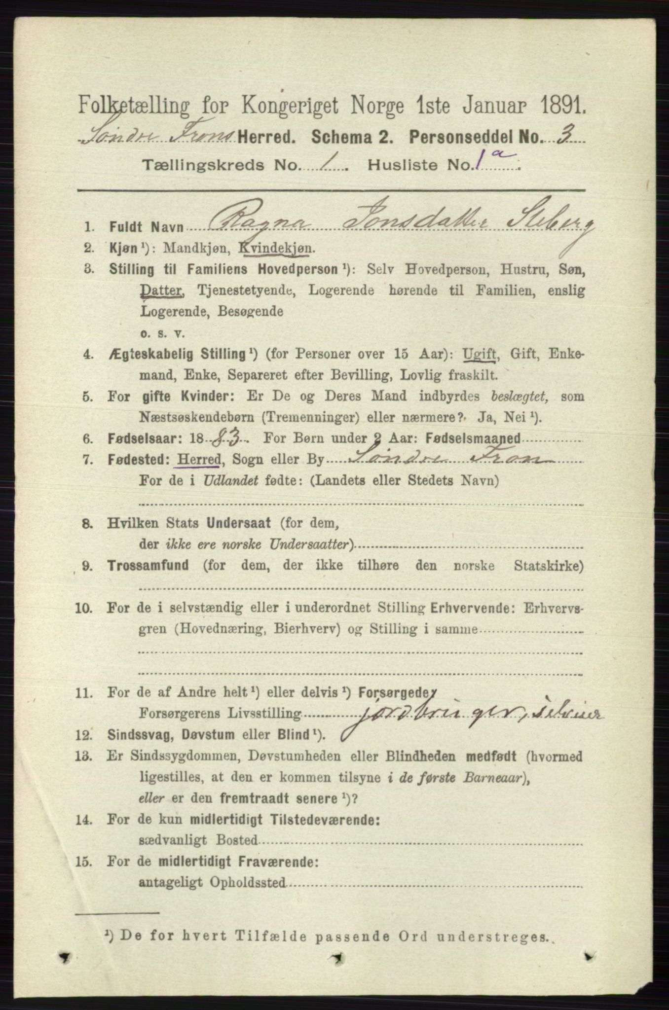 RA, 1891 census for 0519 Sør-Fron, 1891, p. 98