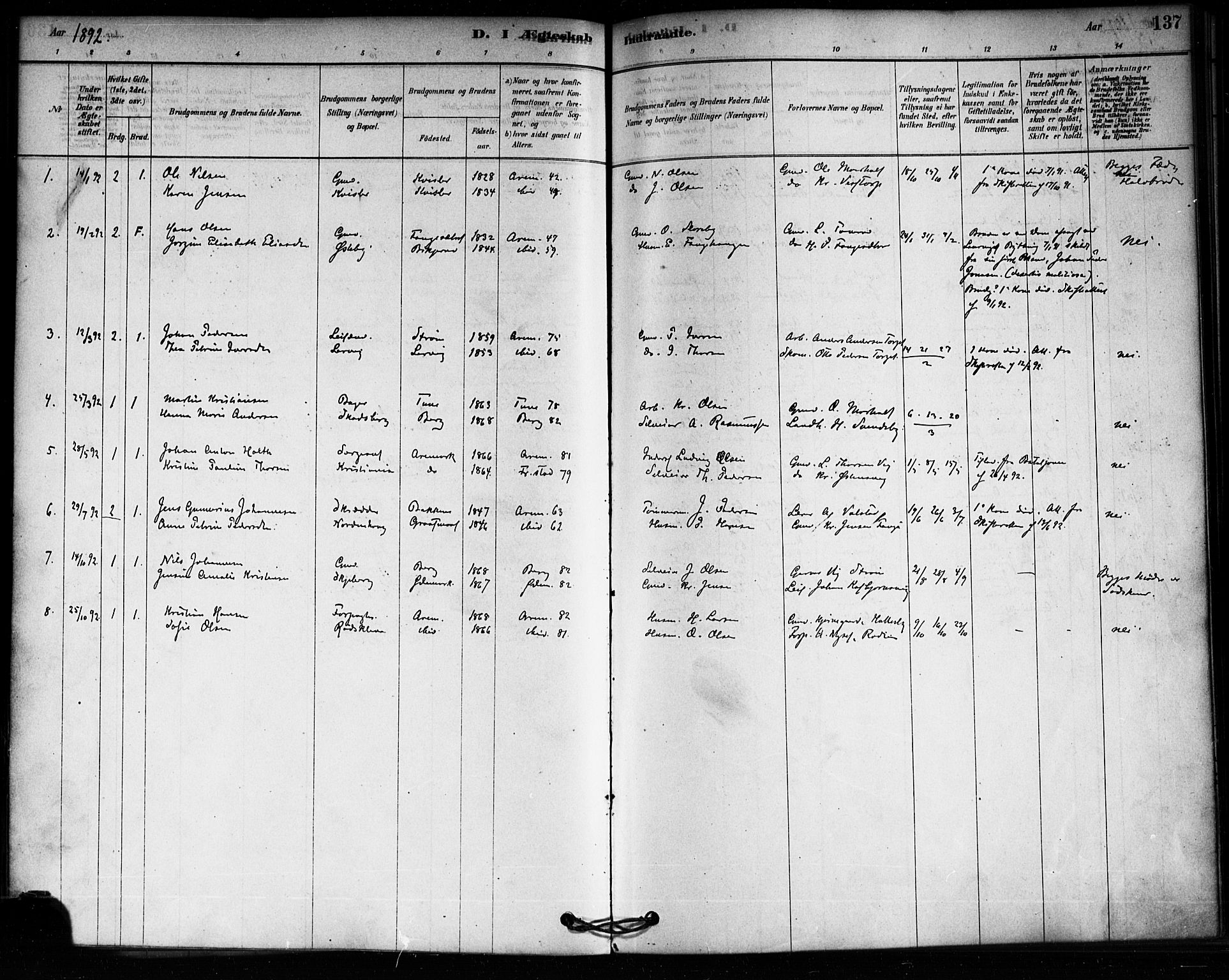 Aremark prestekontor Kirkebøker, SAO/A-10899/F/Fa/L0005: Parish register (official) no. I 5, 1878-1897, p. 137