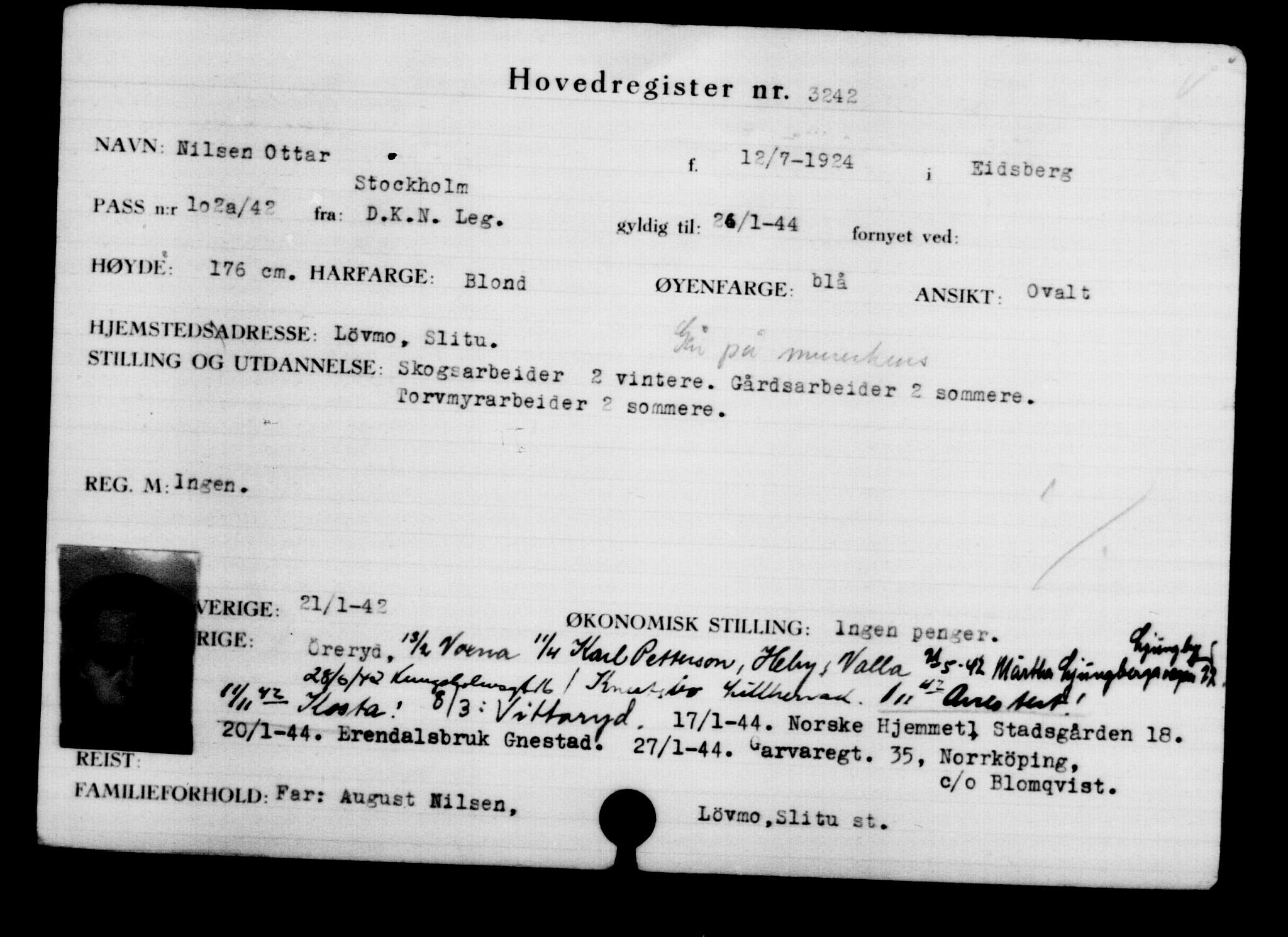 Utenriksstasjonene, Legasjonen i Stockholm, Flyktningkontoret, AV/RA-S-6753/V/Va/L0003: Kjesäterkartoteket, flyktninger med registreringsnr. 2001-3495, 1940-1945, p. 1707