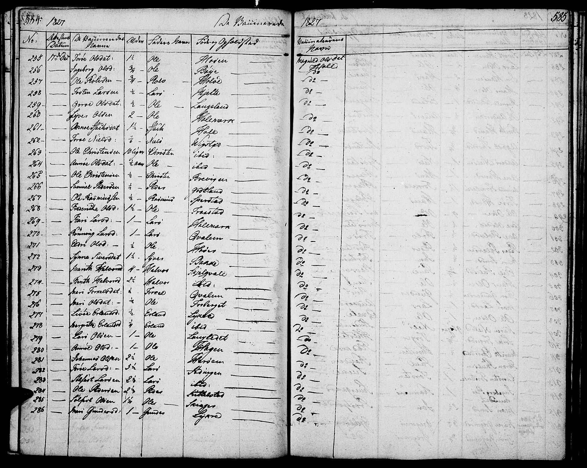 Lom prestekontor, SAH/PREST-070/K/L0005: Parish register (official) no. 5, 1825-1837, p. 584-585
