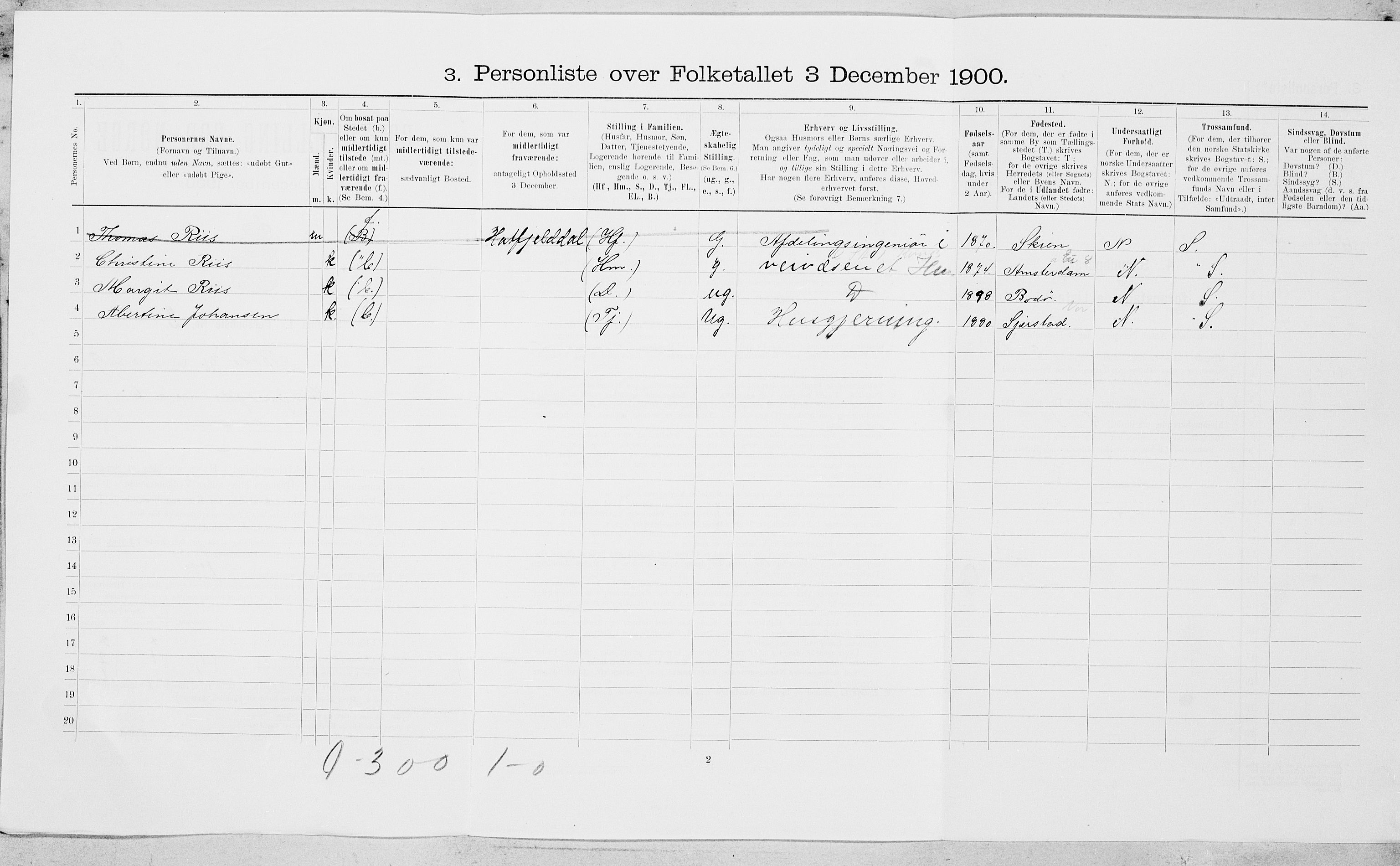 SAT, 1900 census for Bodø, 1900, p. 734