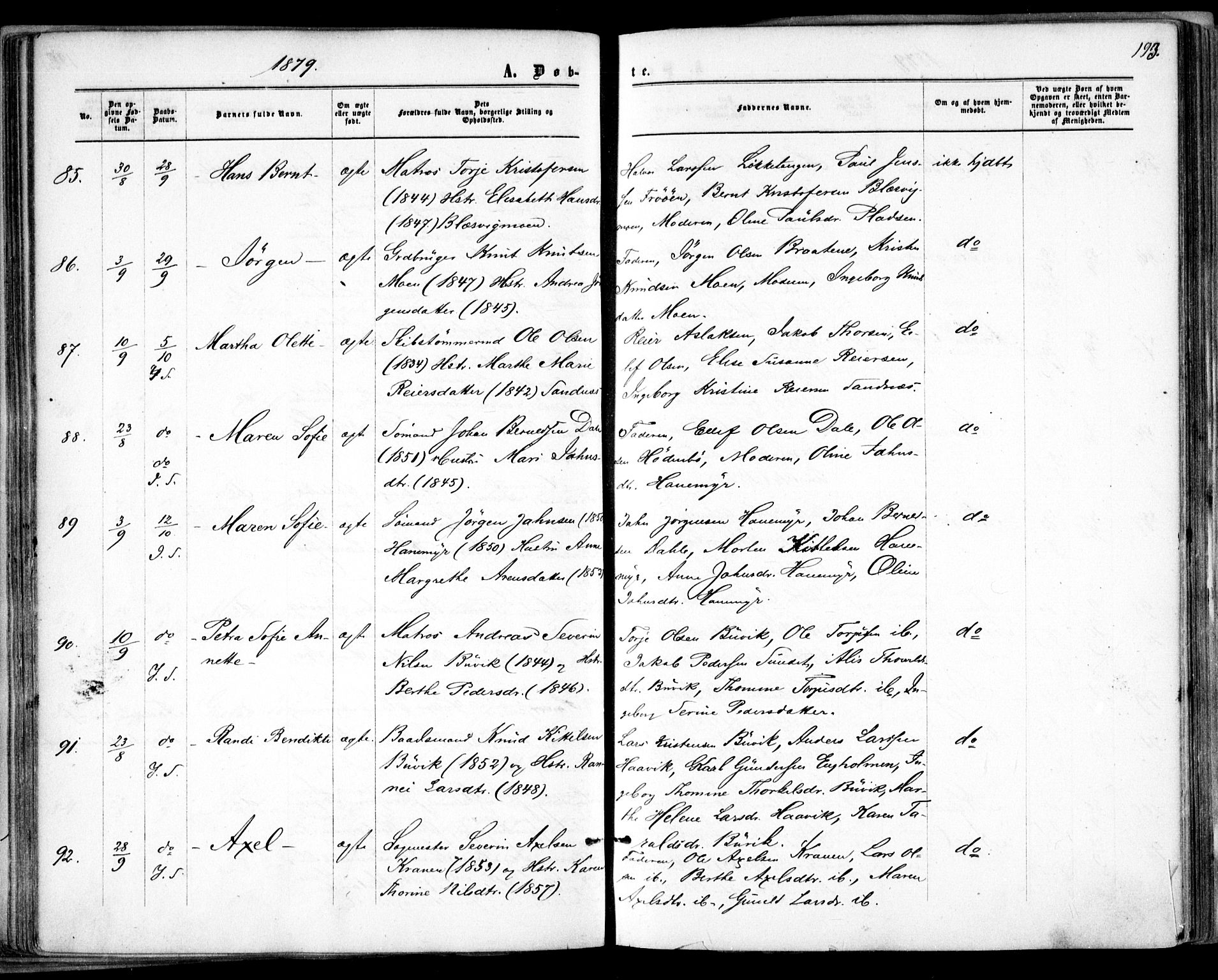 Søndeled sokneprestkontor, AV/SAK-1111-0038/F/Fa/L0003: Parish register (official) no. A 3, 1861-1879, p. 193