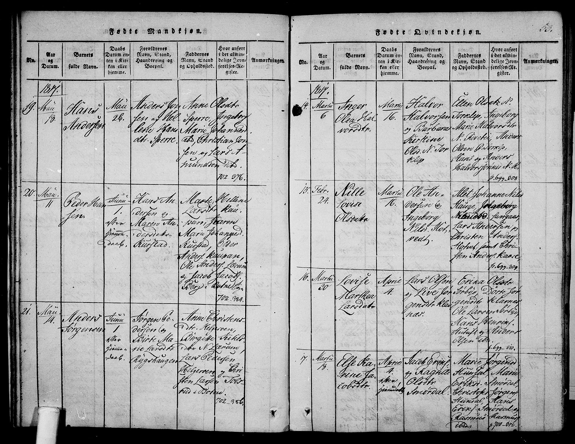 Våle kirkebøker, AV/SAKO-A-334/F/Fa/L0007: Parish register (official) no. I 7, 1814-1824, p. 52-53