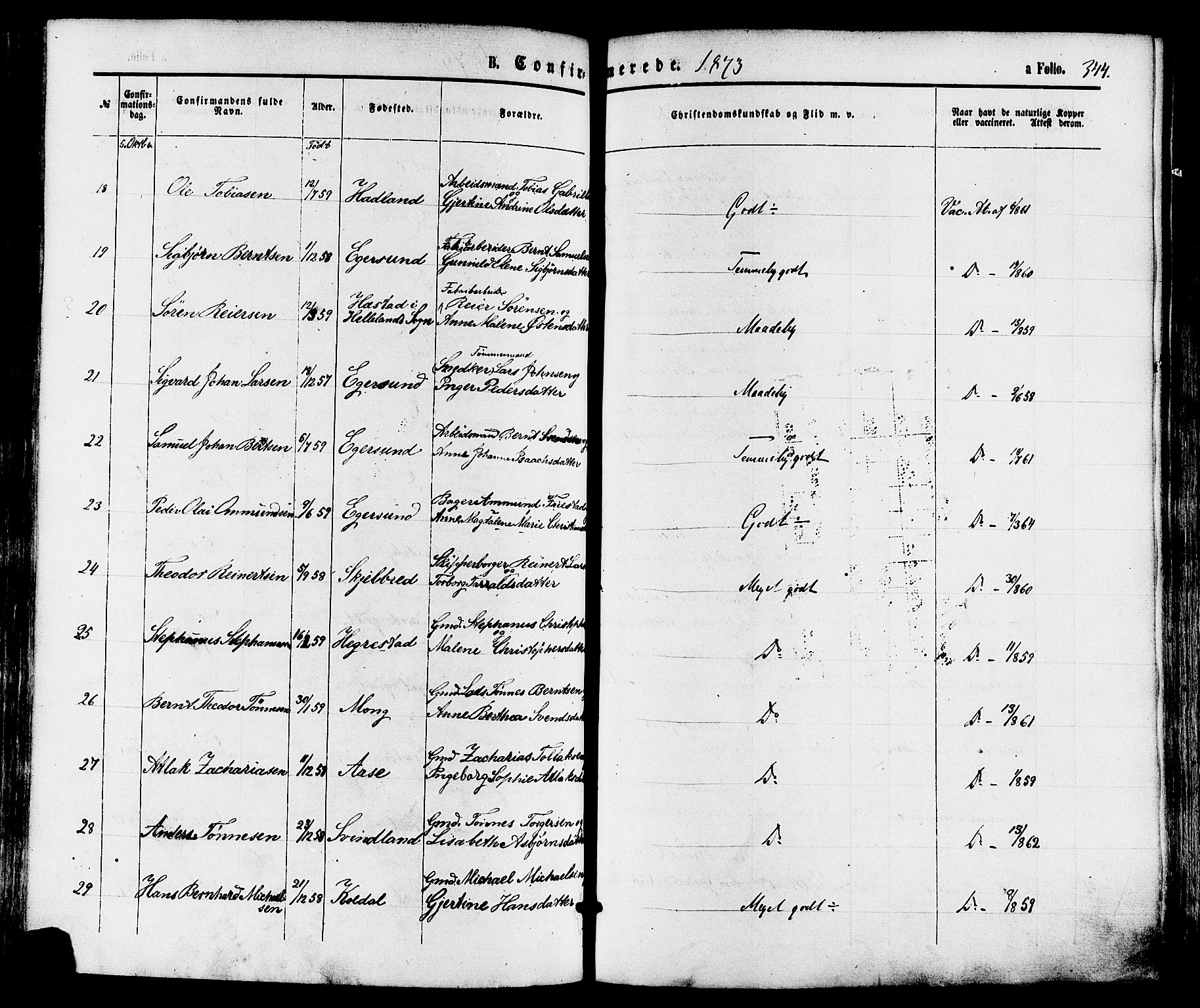 Eigersund sokneprestkontor, AV/SAST-A-101807/S08/L0014: Parish register (official) no. A 13, 1866-1878, p. 344