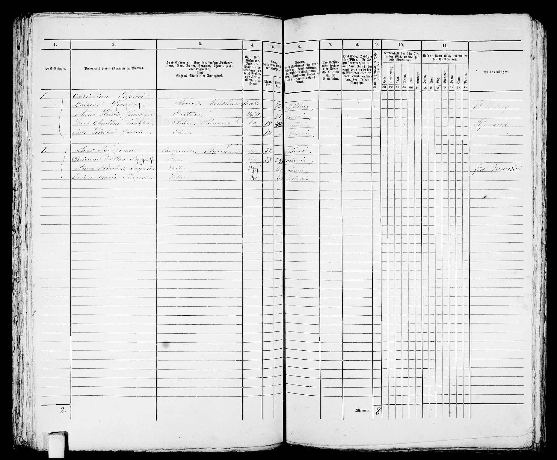 RA, 1865 census for Larvik, 1865, p. 827