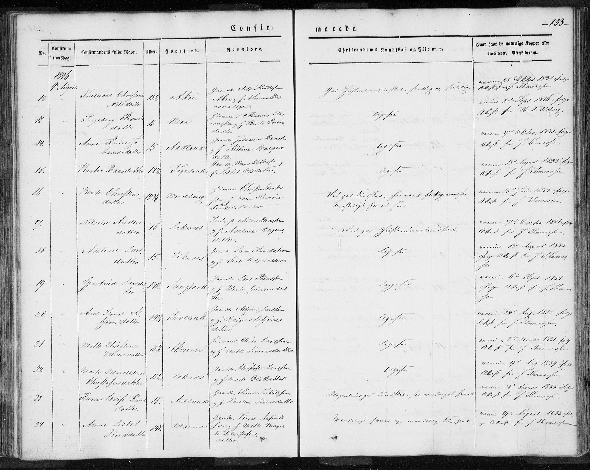 Skudenes sokneprestkontor, AV/SAST-A -101849/H/Ha/Haa/L0002: Parish register (official) no. A 2.1, 1841-1846, p. 133