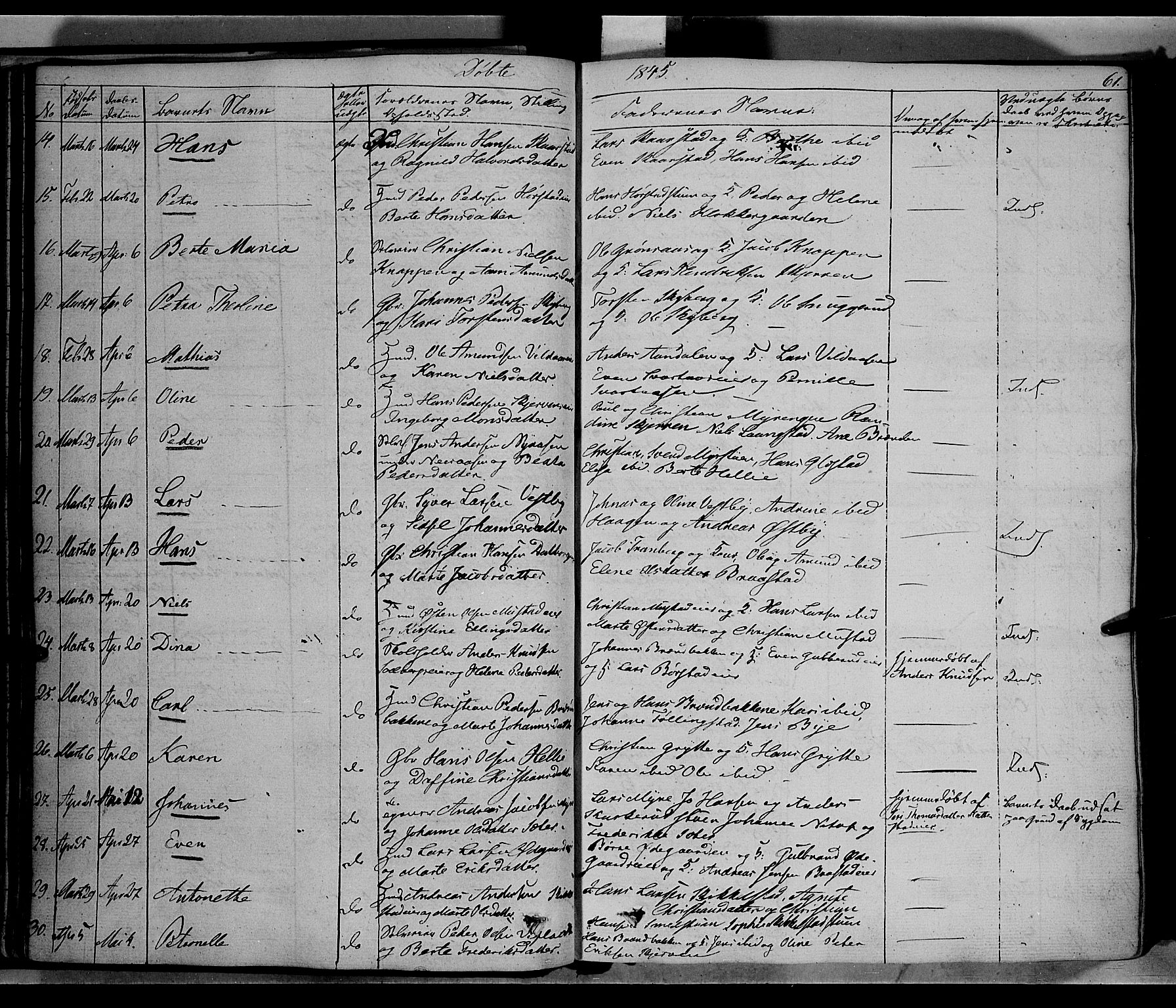 Vardal prestekontor, SAH/PREST-100/H/Ha/Haa/L0005: Parish register (official) no. 5, 1831-1853, p. 61