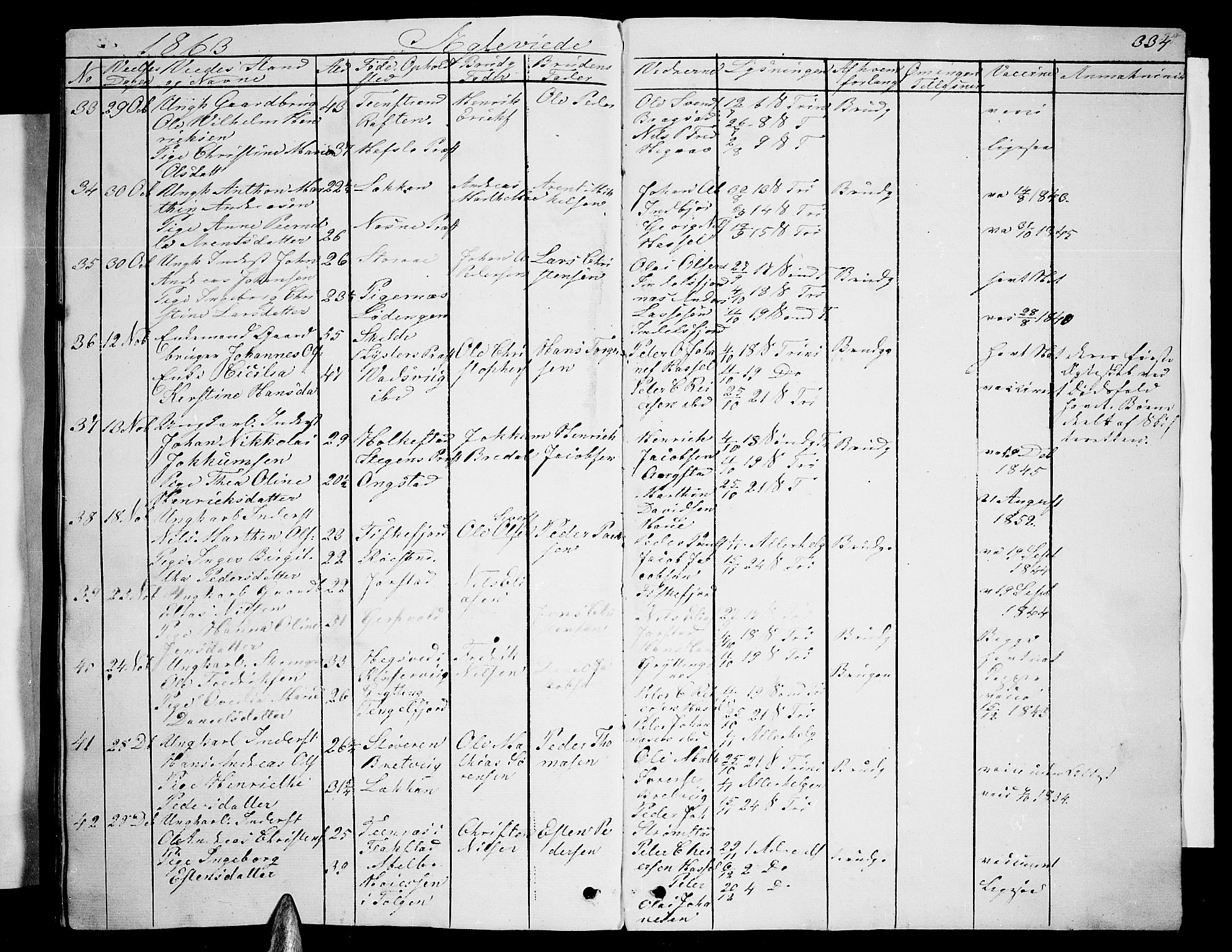 Ministerialprotokoller, klokkerbøker og fødselsregistre - Nordland, AV/SAT-A-1459/888/L1265: Parish register (copy) no. 888C03, 1850-1863, p. 334