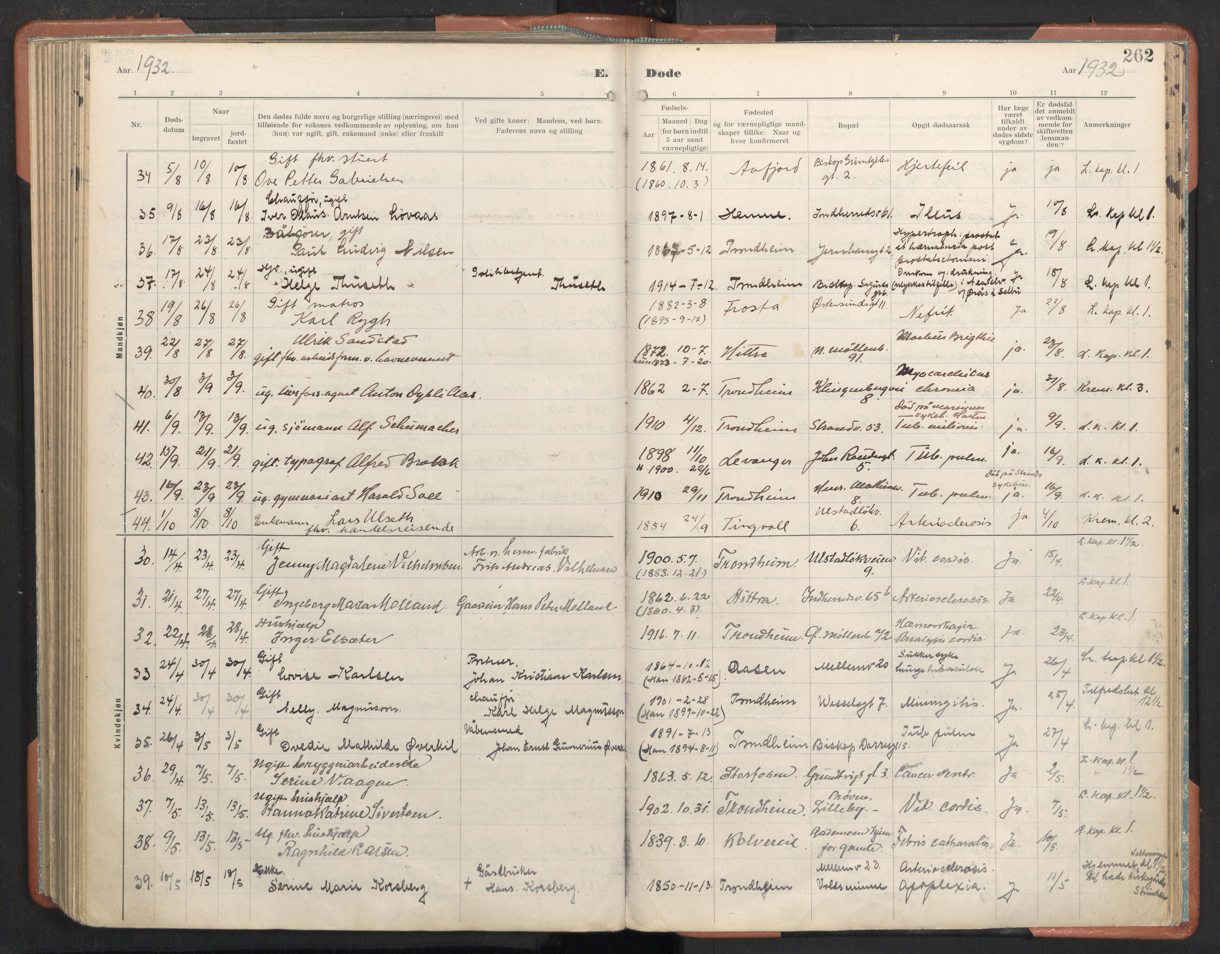 Ministerialprotokoller, klokkerbøker og fødselsregistre - Sør-Trøndelag, SAT/A-1456/605/L0245: Parish register (official) no. 605A07, 1916-1938, p. 262