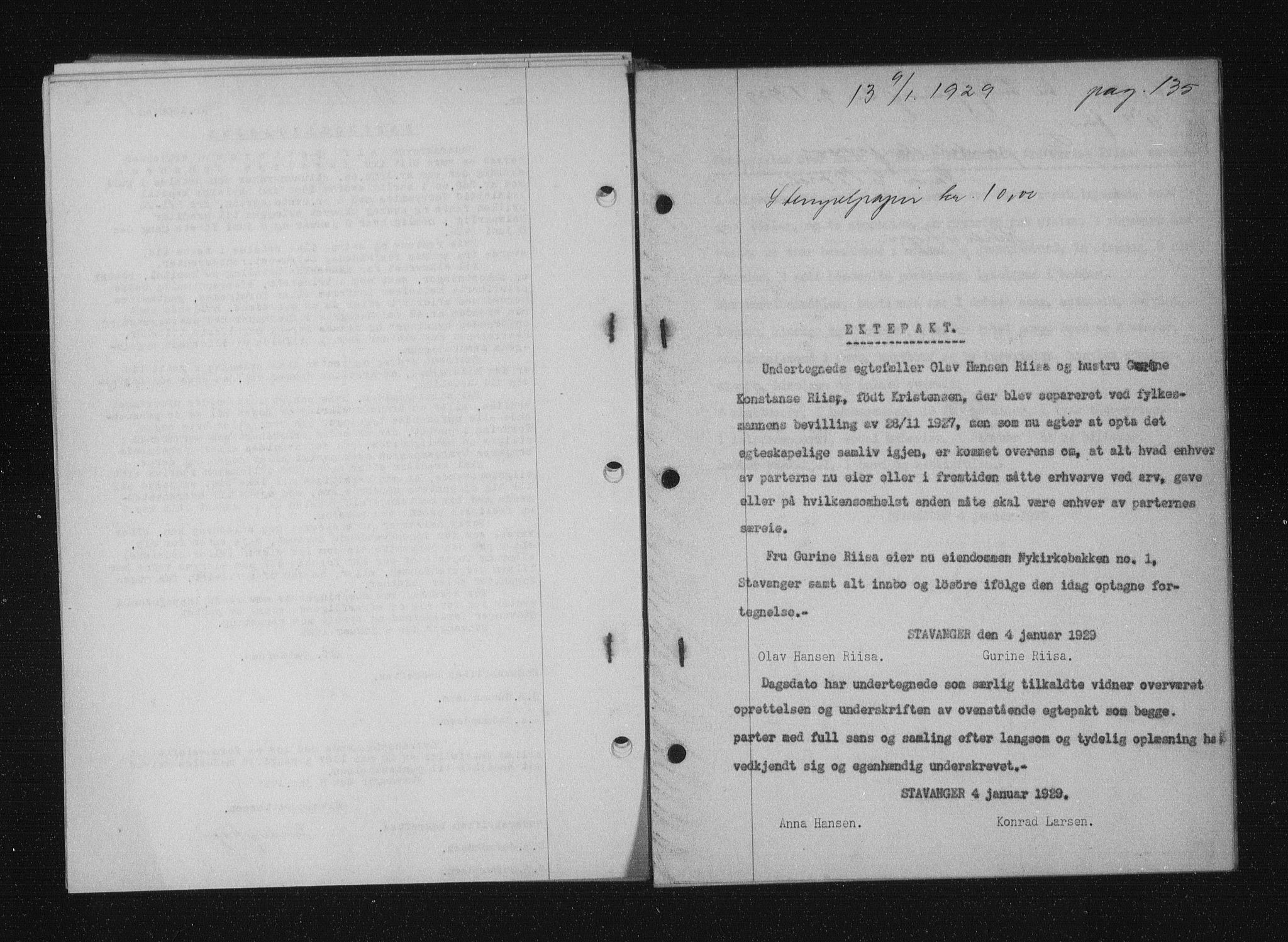 Stavanger byfogd, AV/SAST-A-101408/001/4/41/410/410BB/L0055: Mortgage book no. 43, 1928-1929, Deed date: 09.01.1929